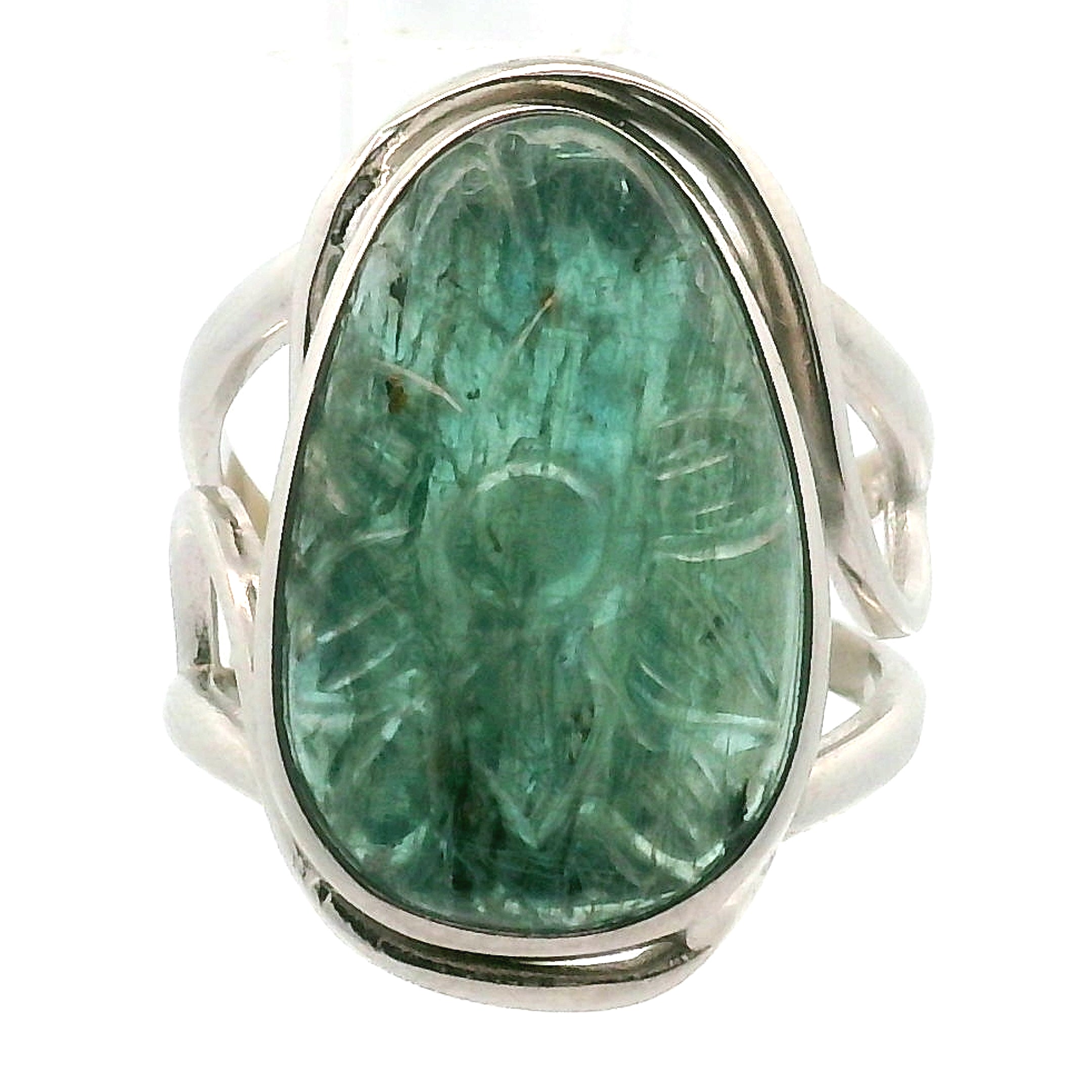 Kyanite Flower Cuff Ring .925 Silver for Energetic Clearing and Purification
