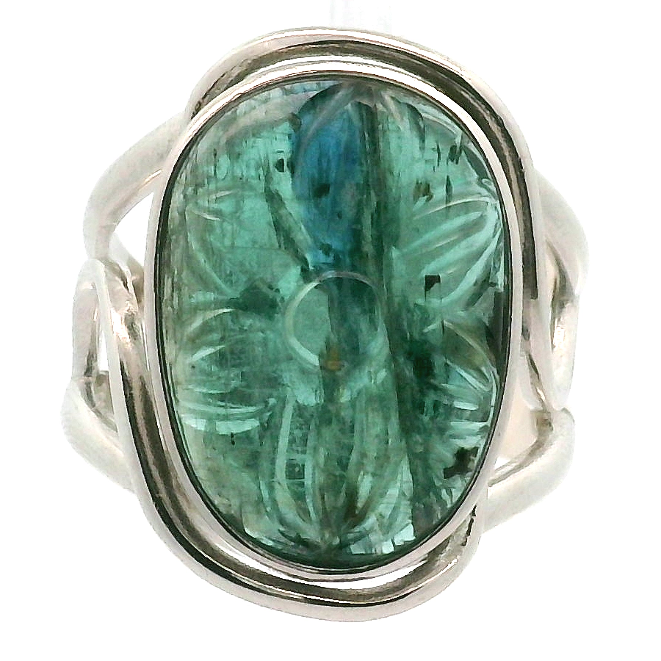Kyanite Flower Cuff Ring .925 Silver for Energetic Clearing and Purification