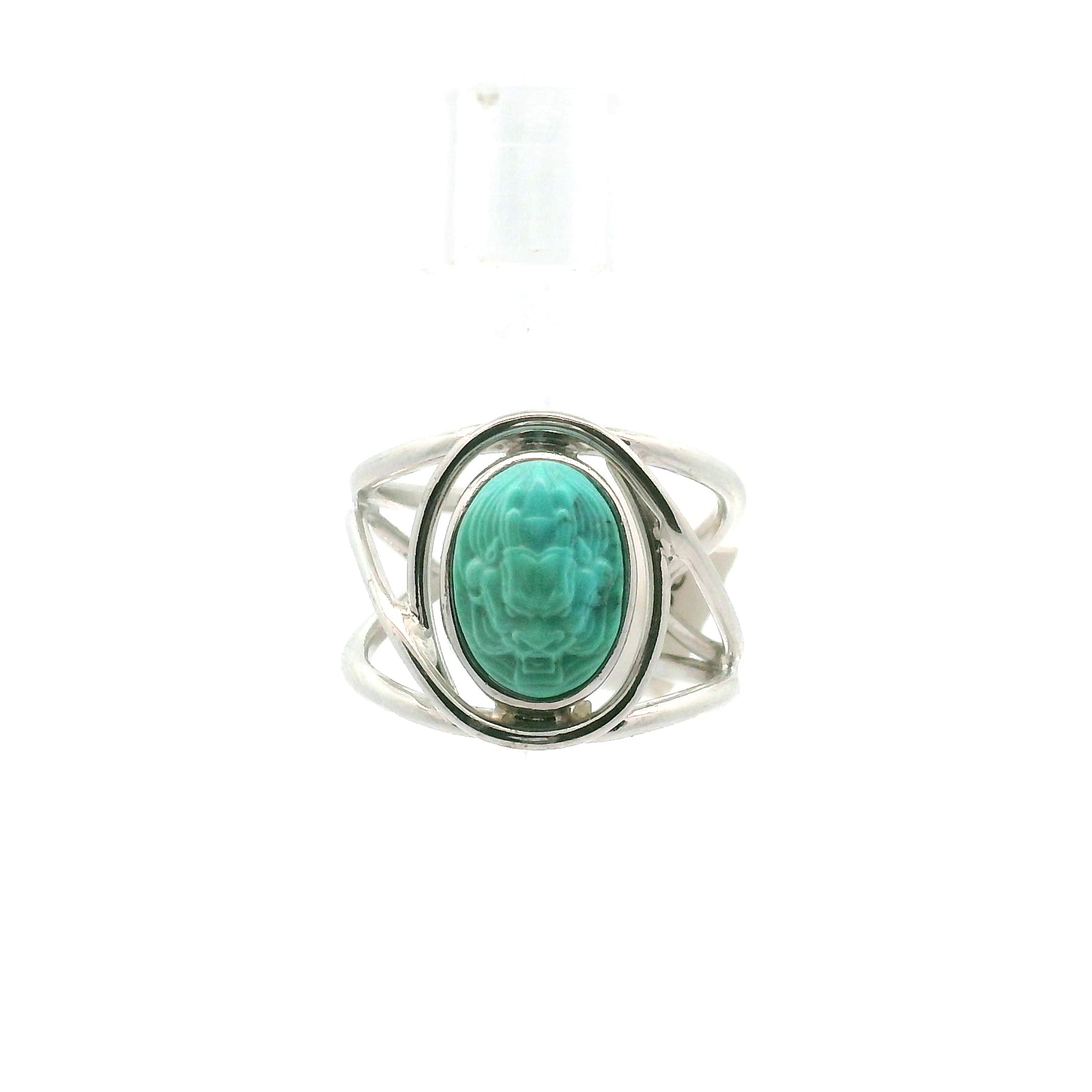 Turquoise Carved Cuff Ring for Good Luck, Prosperity and Protection
