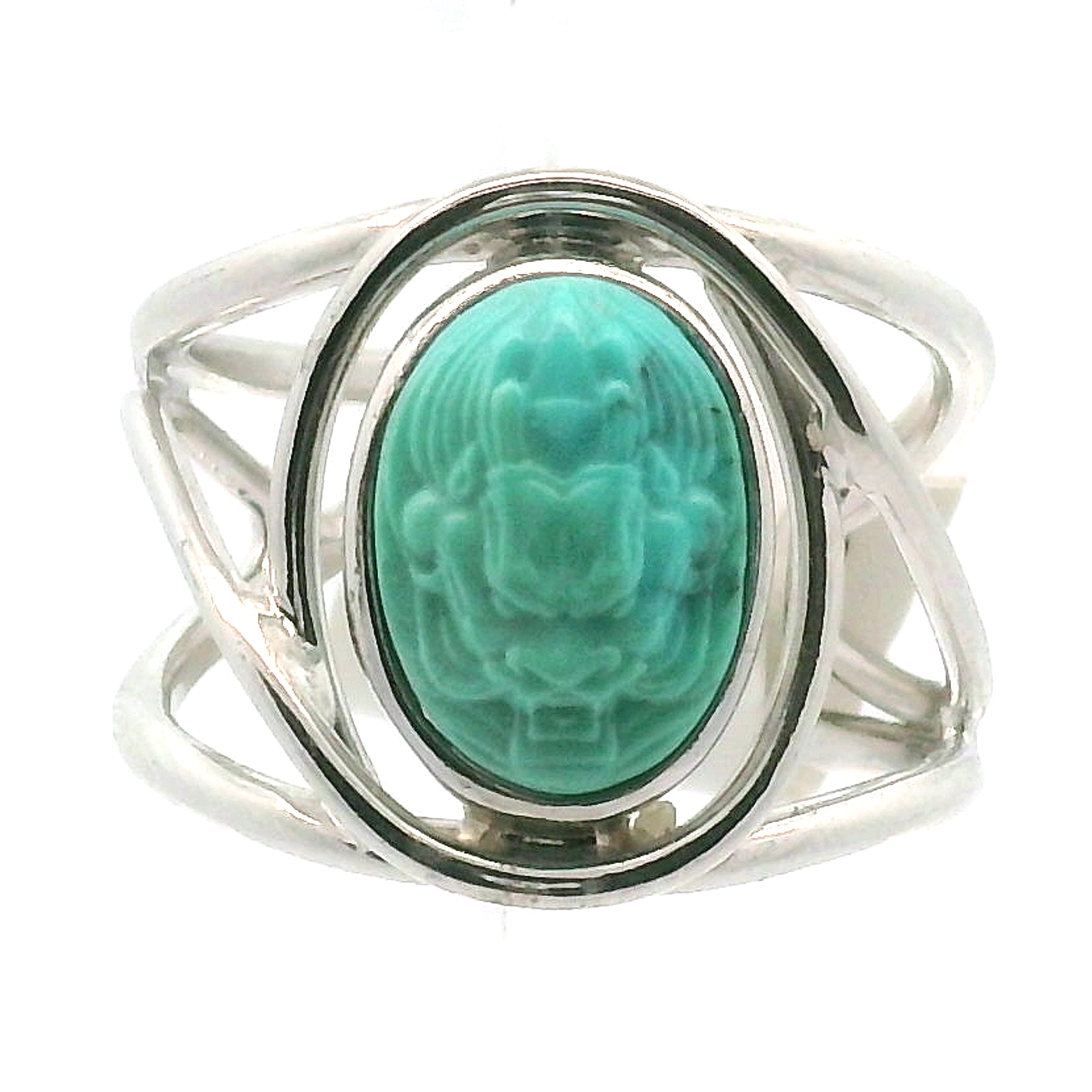 Turquoise Carved Cuff Ring for Good Luck, Prosperity and Protection
