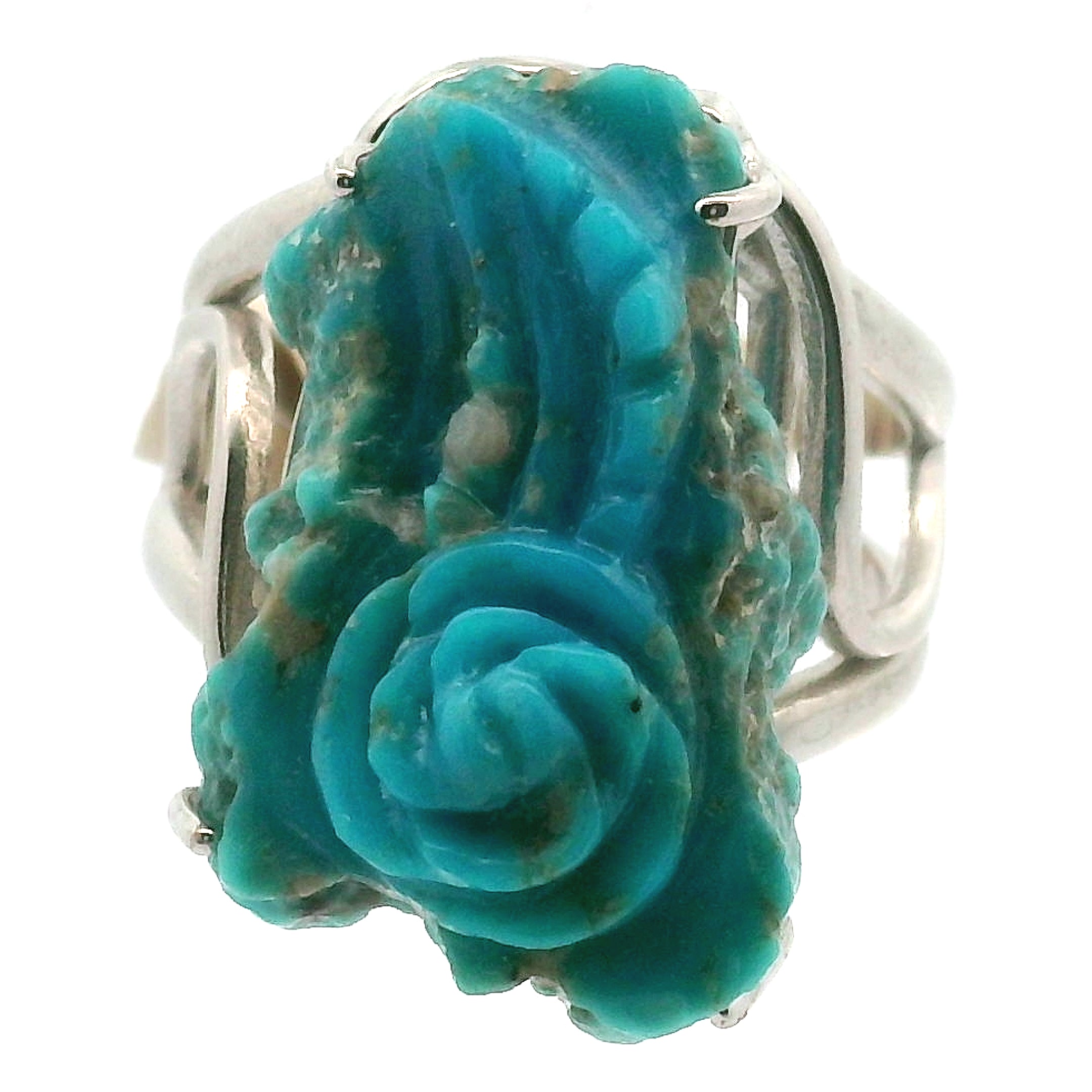 Turquoise Carved Cuff Ring for Good Luck, Prosperity and Protection