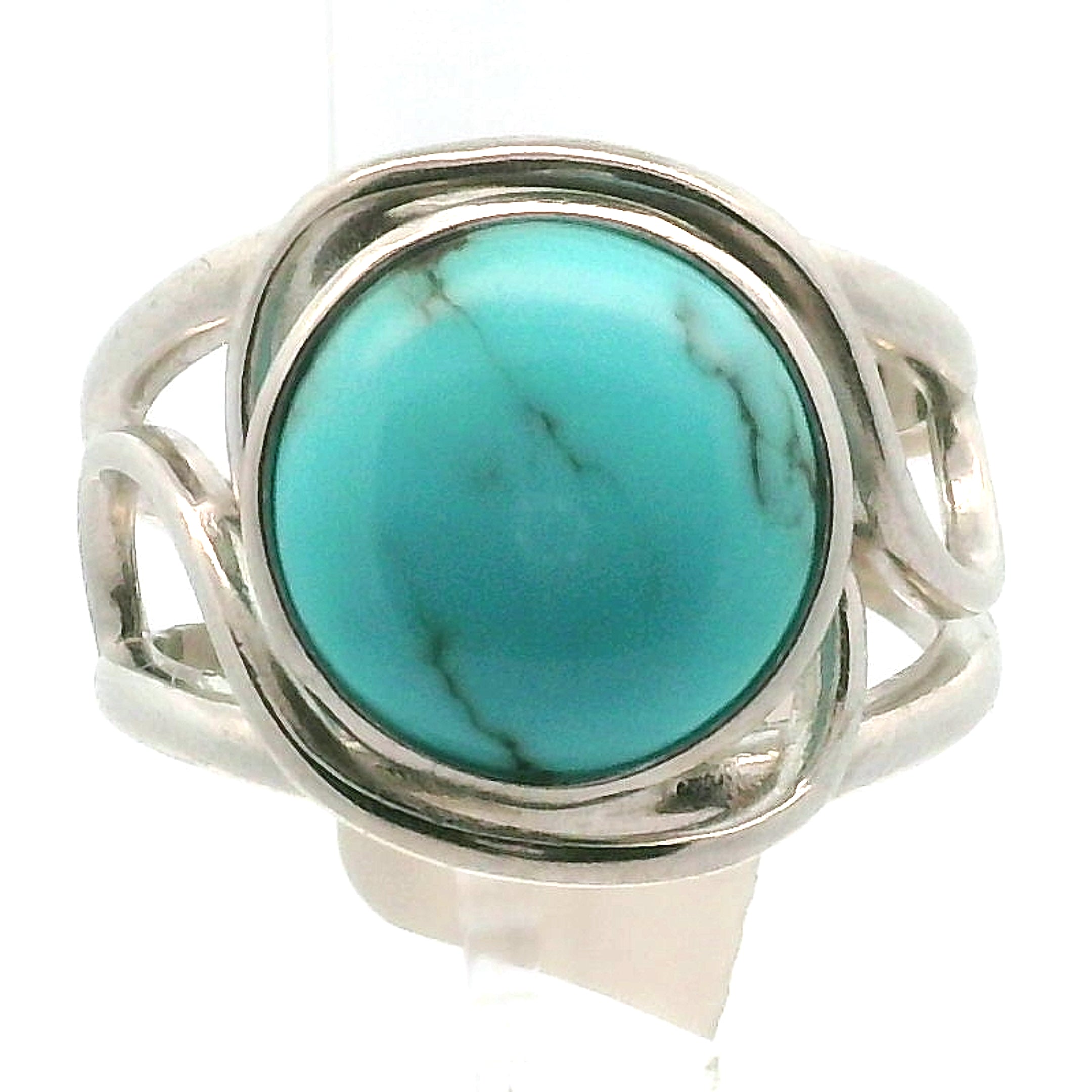 Kingman Turquoise Cuff Ring 925 Silver for Good Luck, Prosperity and Protection
