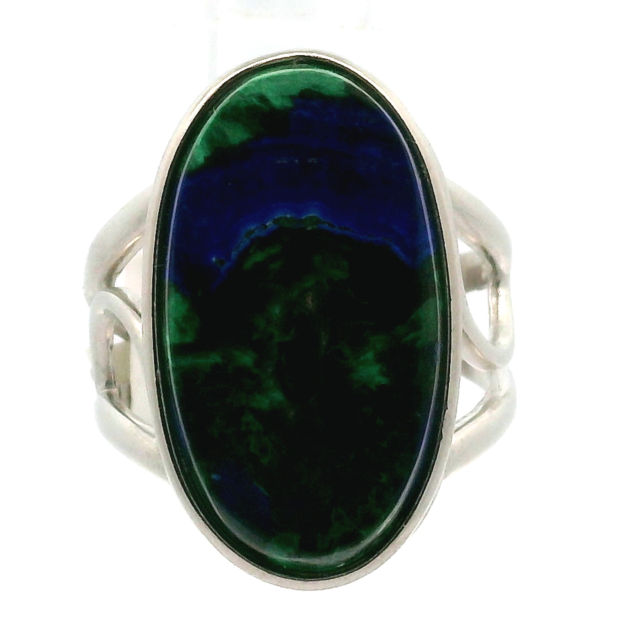 Arizona Azurite with Malachite Cuff Ring .925 Silver for Embracing Divine Feminine Power and Healing