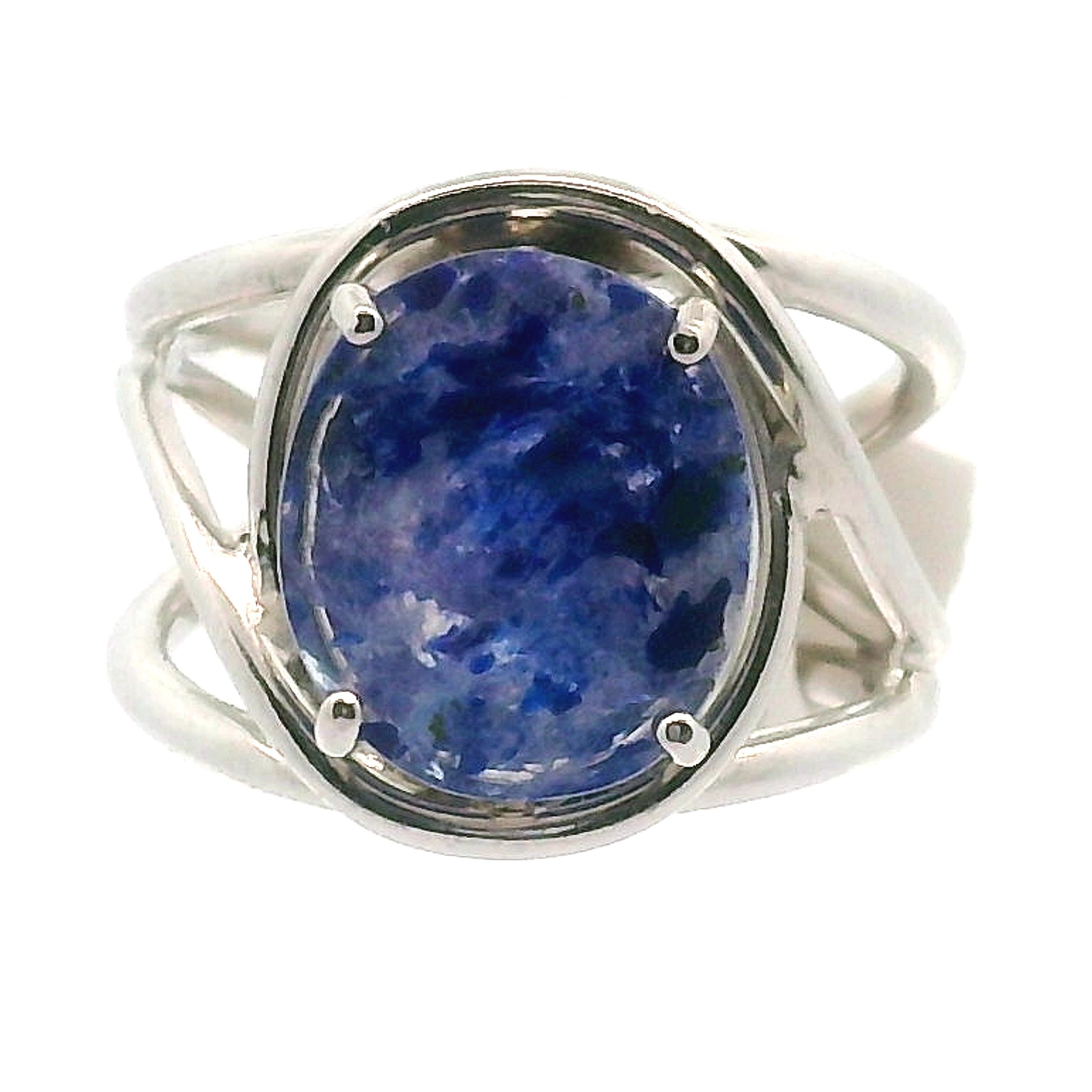 Lazulite Cuff Ring .925 Silver for Dream Work, Meditation, Memory & Psychic Abilities