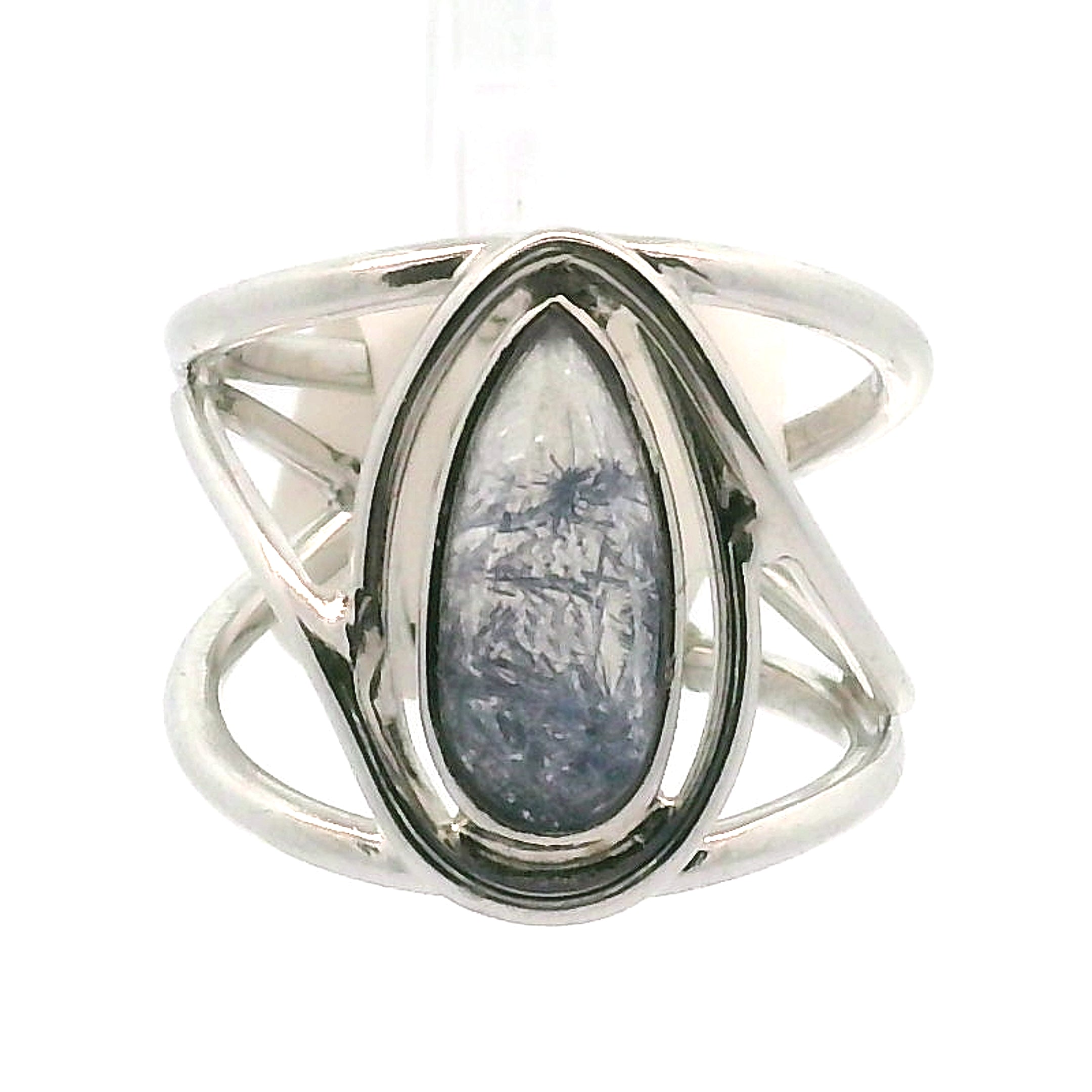Dumortierite in Quartz Cuff Ring .925 Silver for Hope, Improving Memory and New Ideas