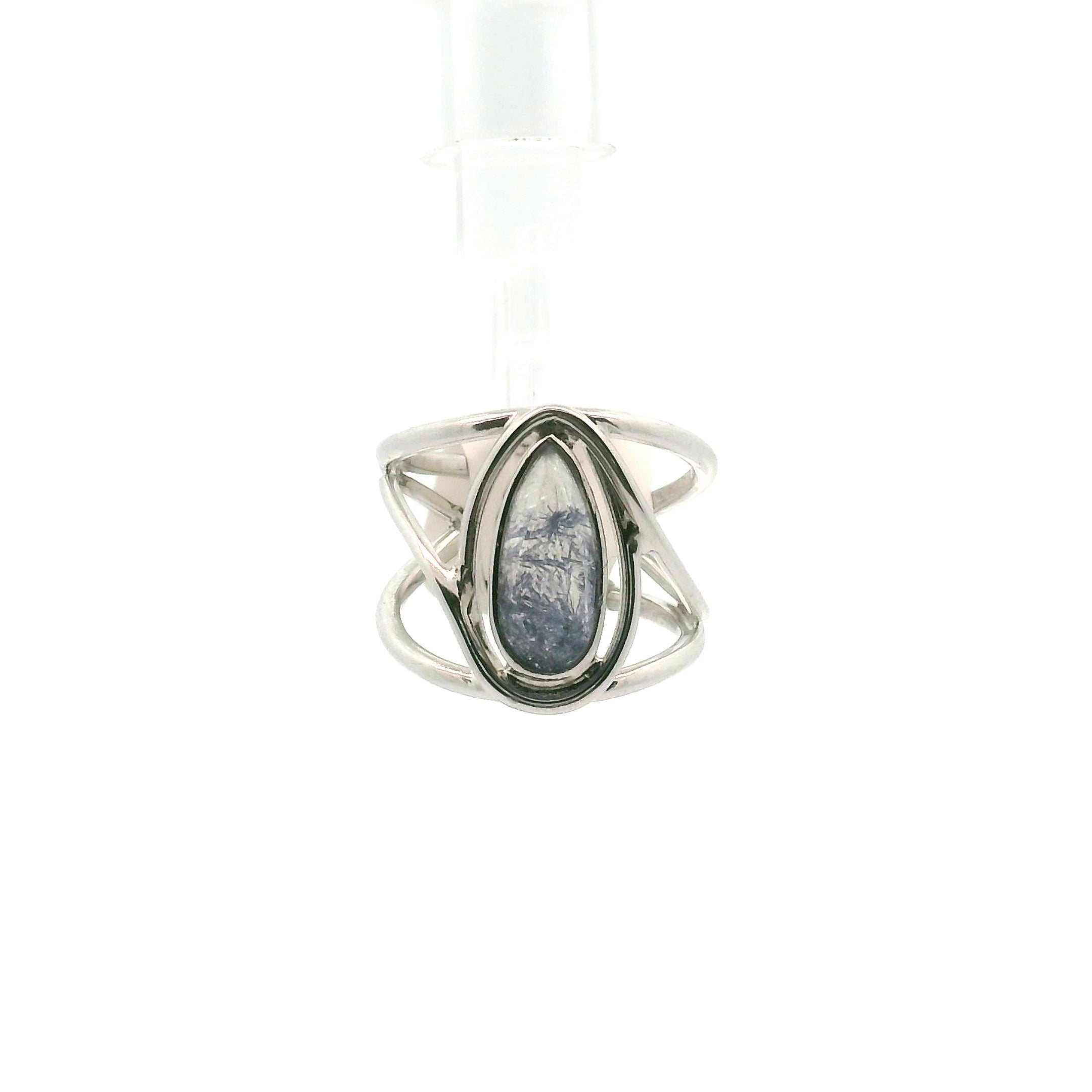 Dumortierite in Quartz Cuff Ring .925 Silver for Hope, Improving Memory and New Ideas