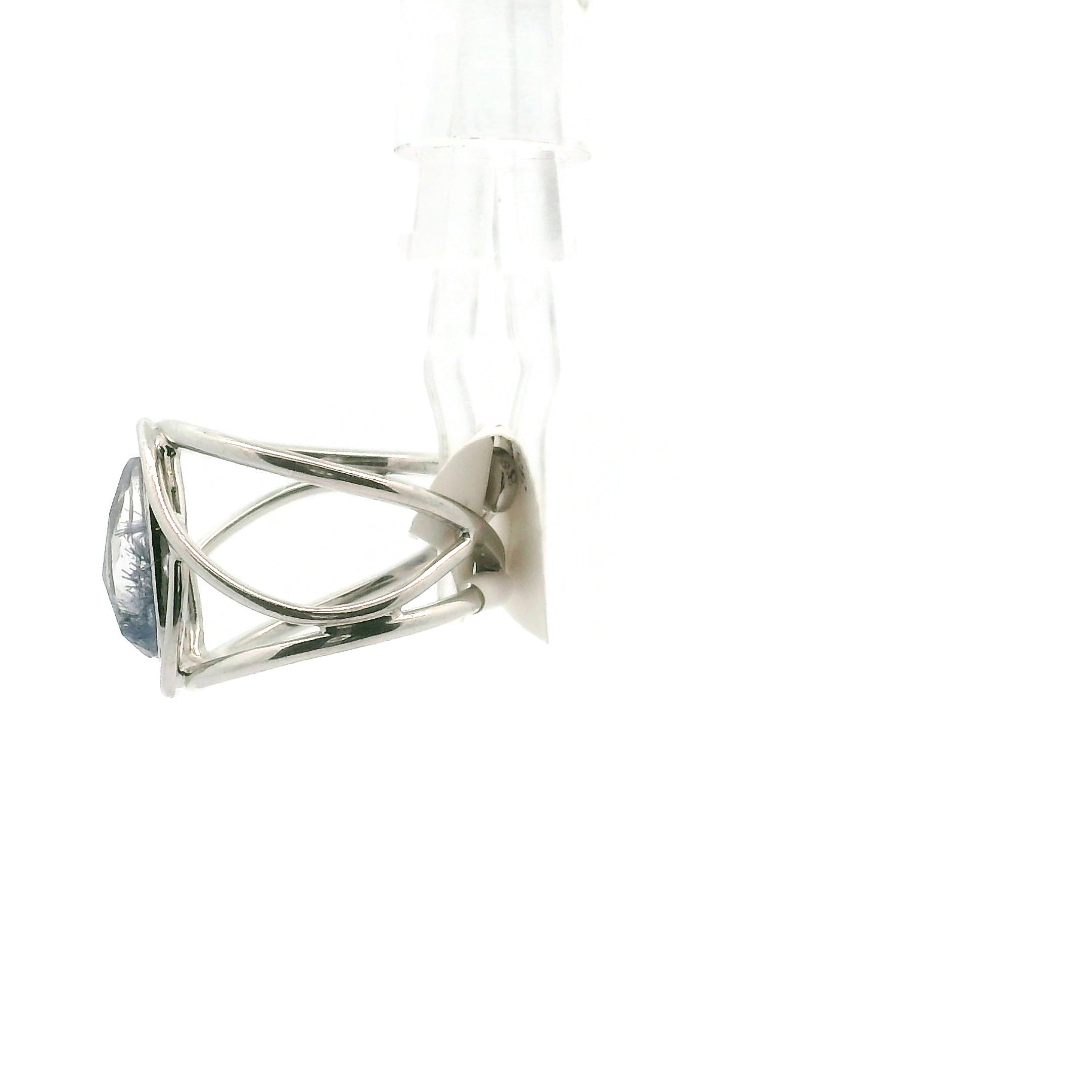 Dumortierite in Quartz Cuff Ring .925 Silver for Hope, Improving Memory and New Ideas
