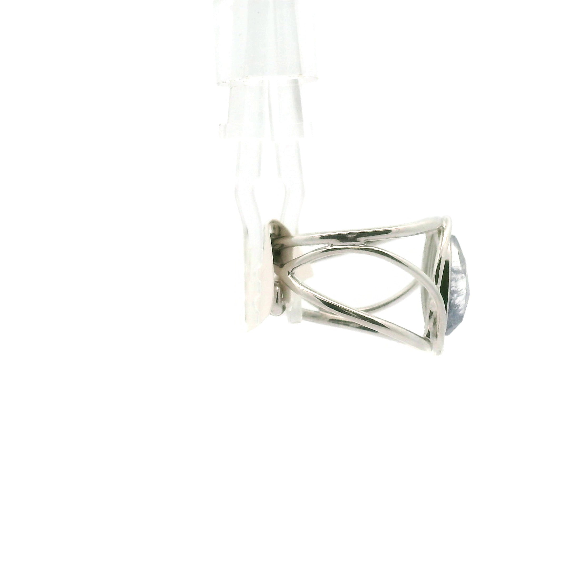 Dumortierite in Quartz Cuff Ring .925 Silver for Hope, Improving Memory and New Ideas