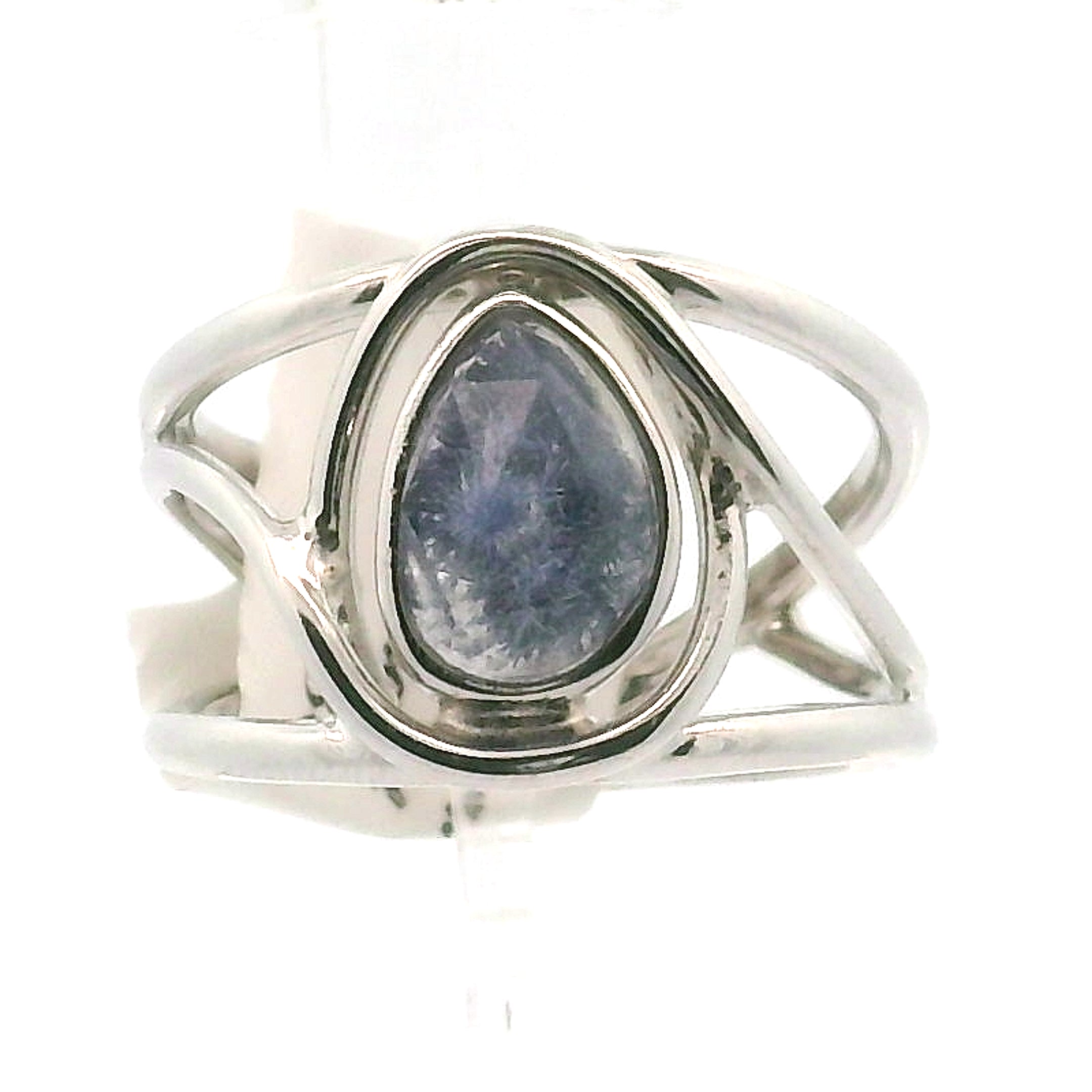 Dumortierite in Quartz Cuff Ring .925 Silver for Hope, Improving Memory and New Ideas