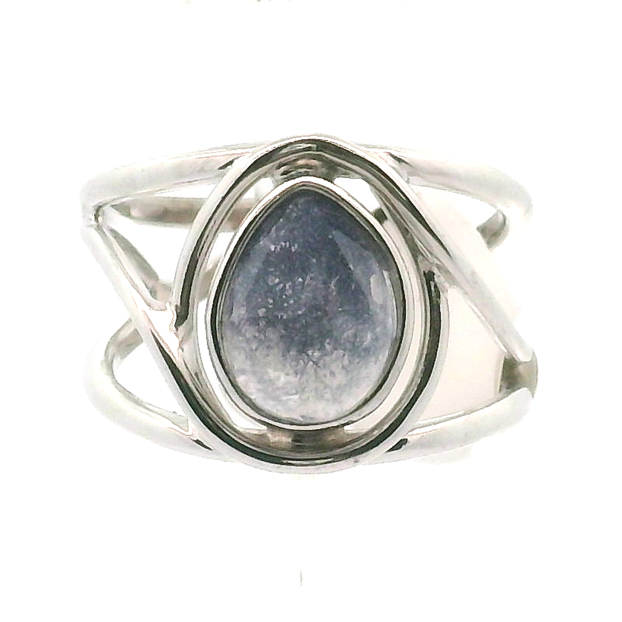 Dumortierite in Quartz Cuff Ring .925 Silver for Hope, Improving Memory and New Ideas