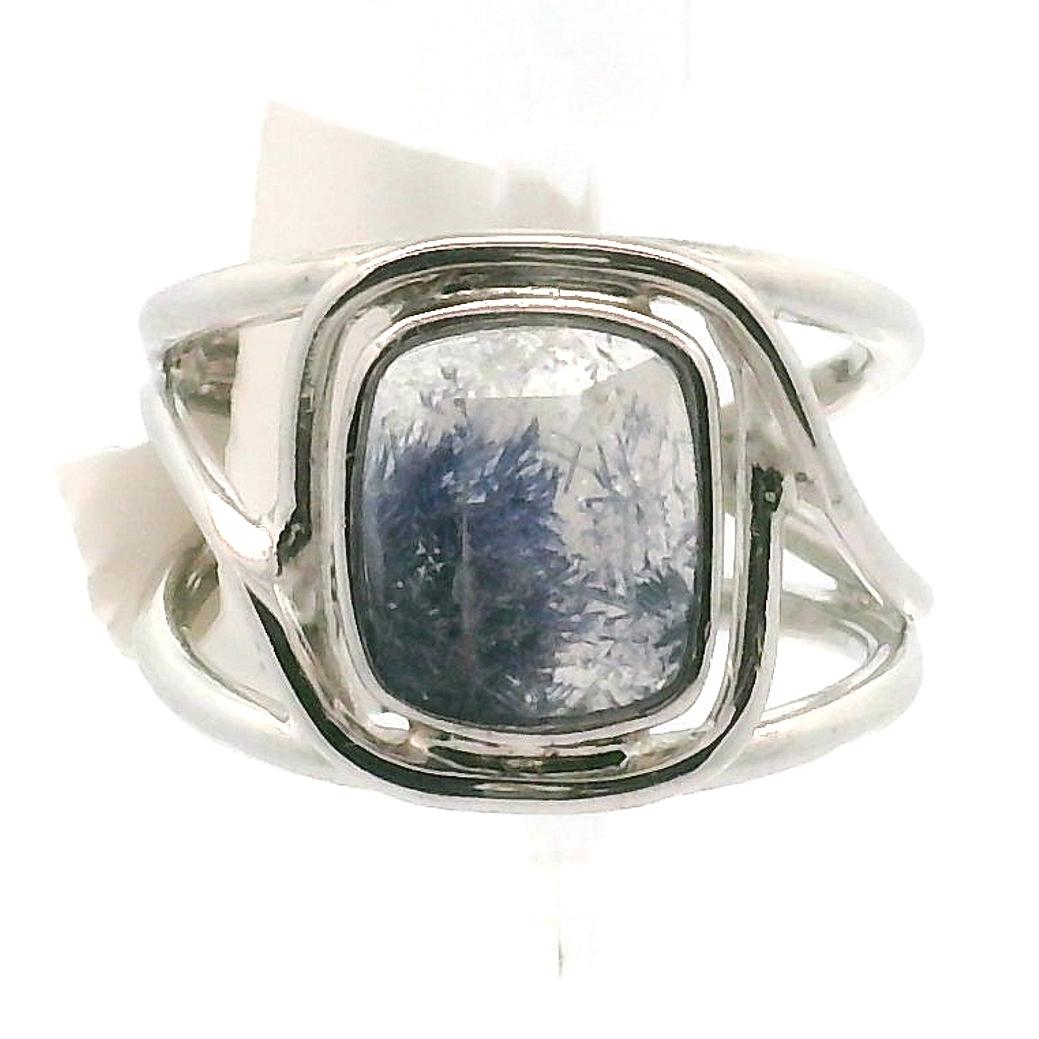 Dumortierite in Quartz Cuff Ring .925 Silver for Hope, Improving Memory and New Ideas