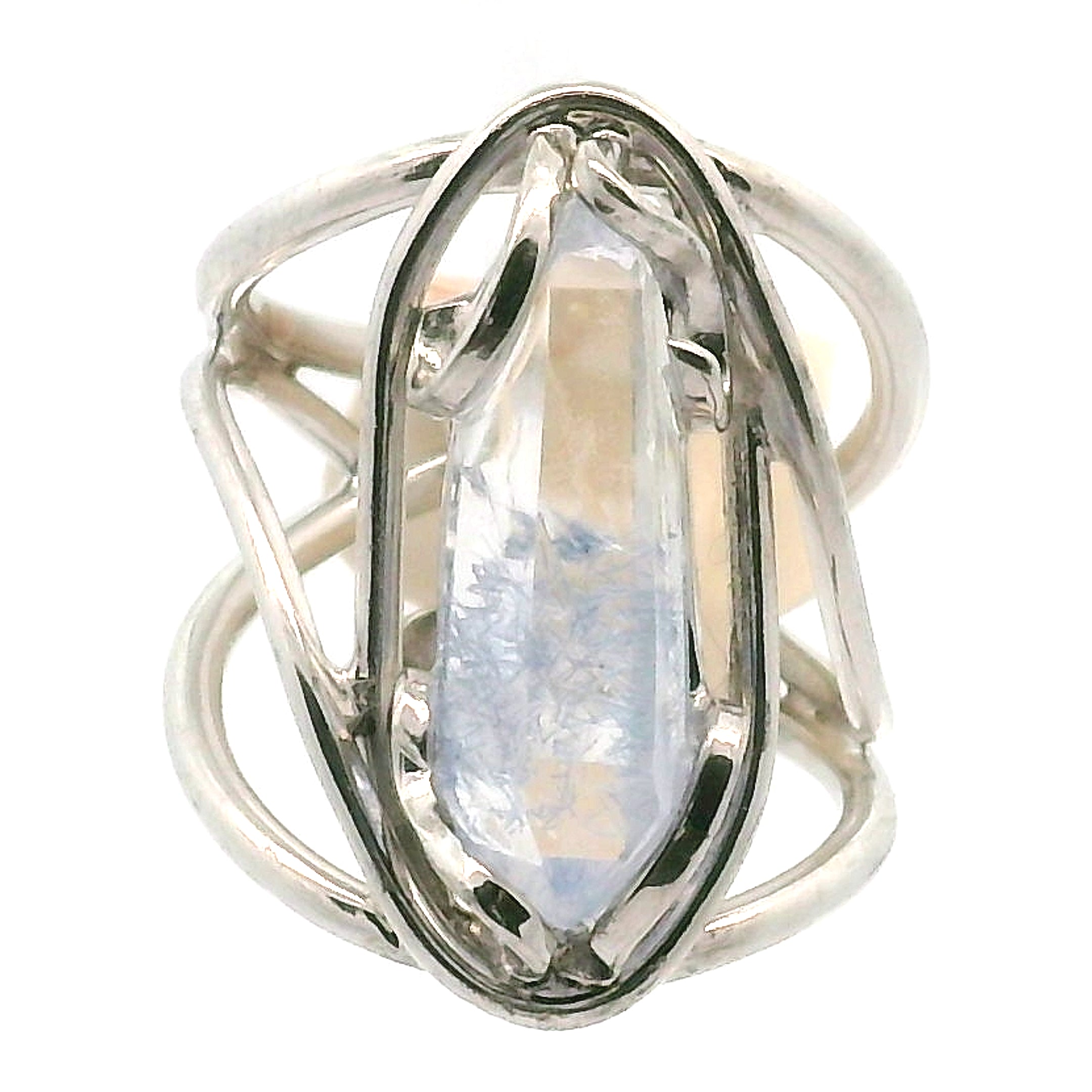 Dumortierite in Quartz Cuff Ring .925 Silver for Hope, Improving Memory and New Ideas