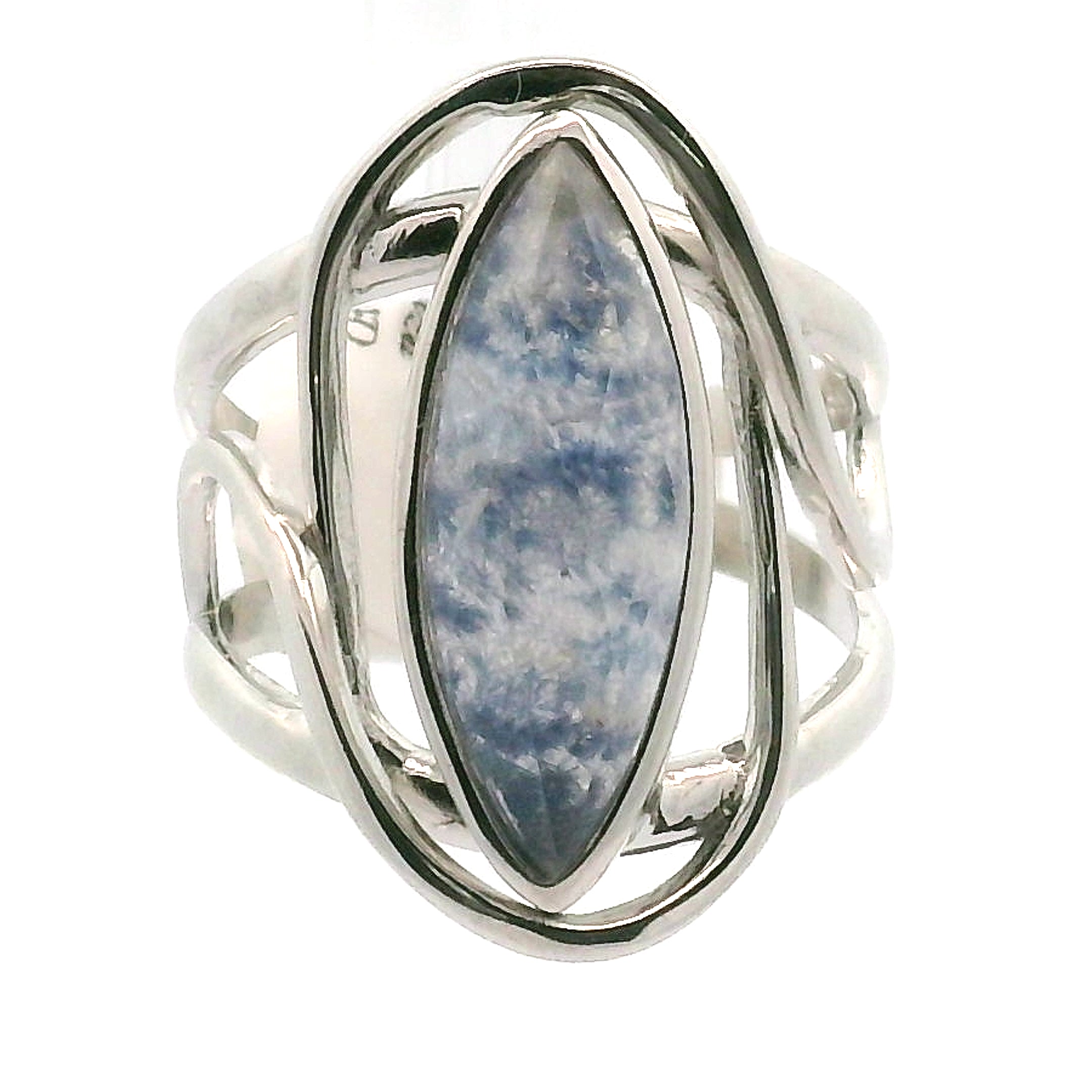 Dumortierite in Quartz Cuff Ring .925 Silver for Hope, Improving Memory and New Ideas