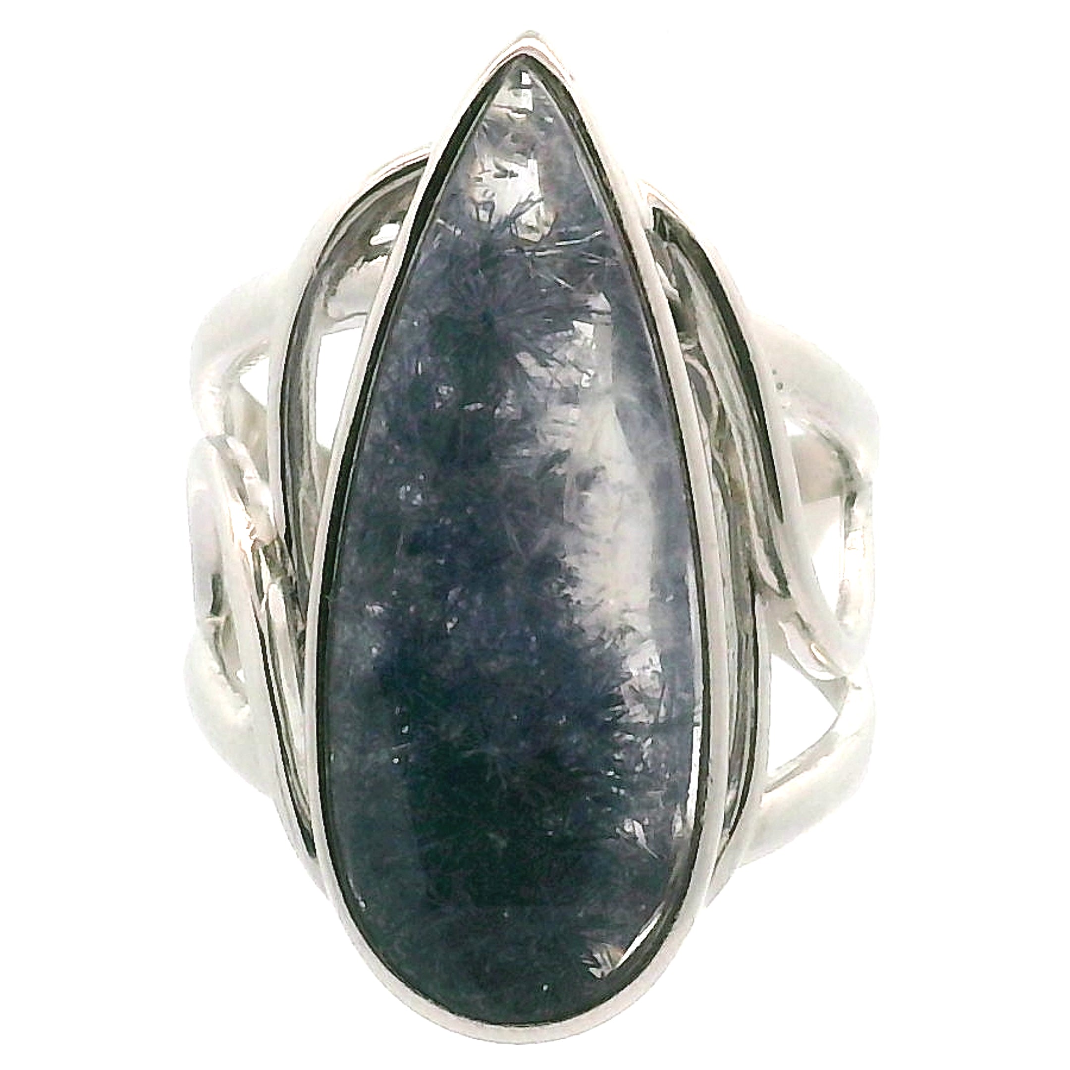 Dumortierite in Quartz Cuff Ring .925 Silver for Hope, Improving Memory and New Ideas