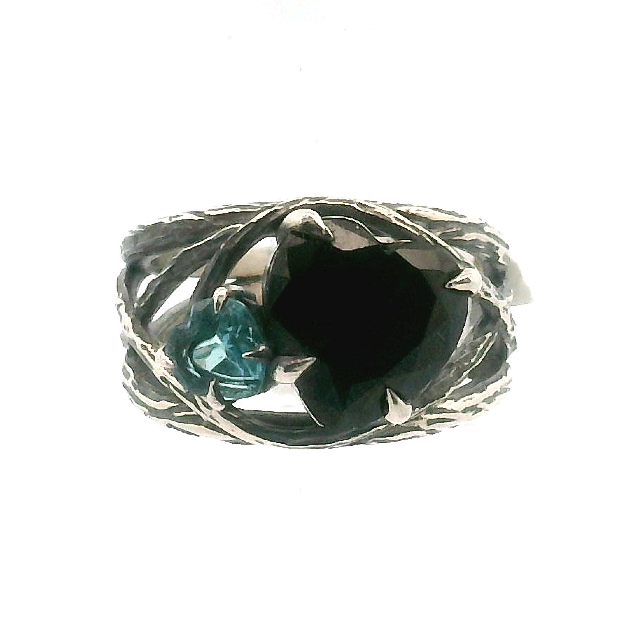 Double Heart Bad Witch Cuff Ring .925 Silver for Empowerment, Grounding and Protection