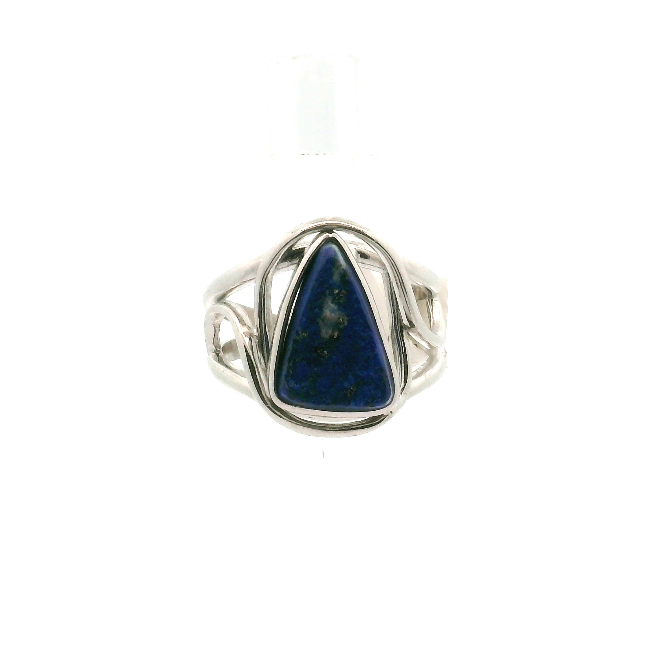 Lapis Lazuli Triangle Cuff Ring .925 Silver for Power & Confidence