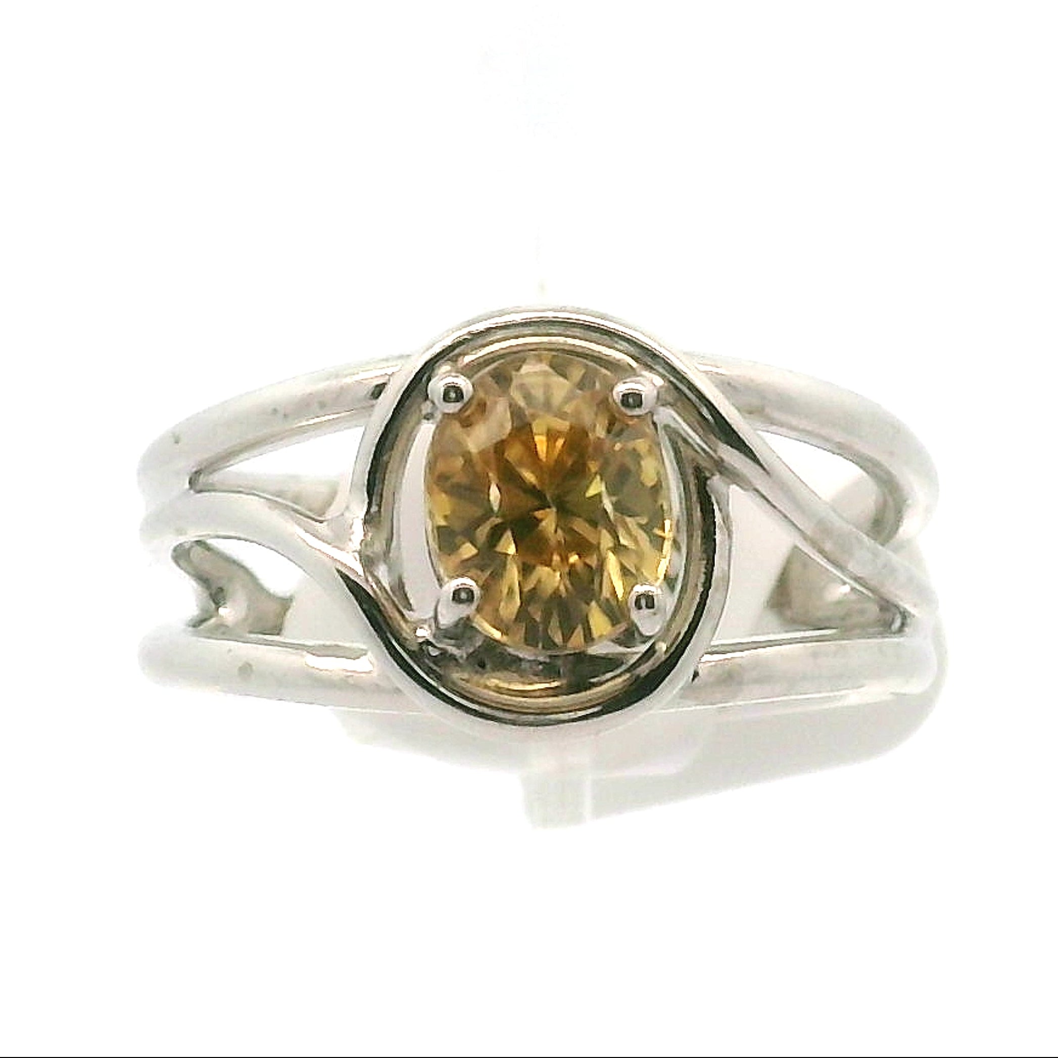 Solar Zircon Cuff Ring .925 Silver for Vitality and Expansion