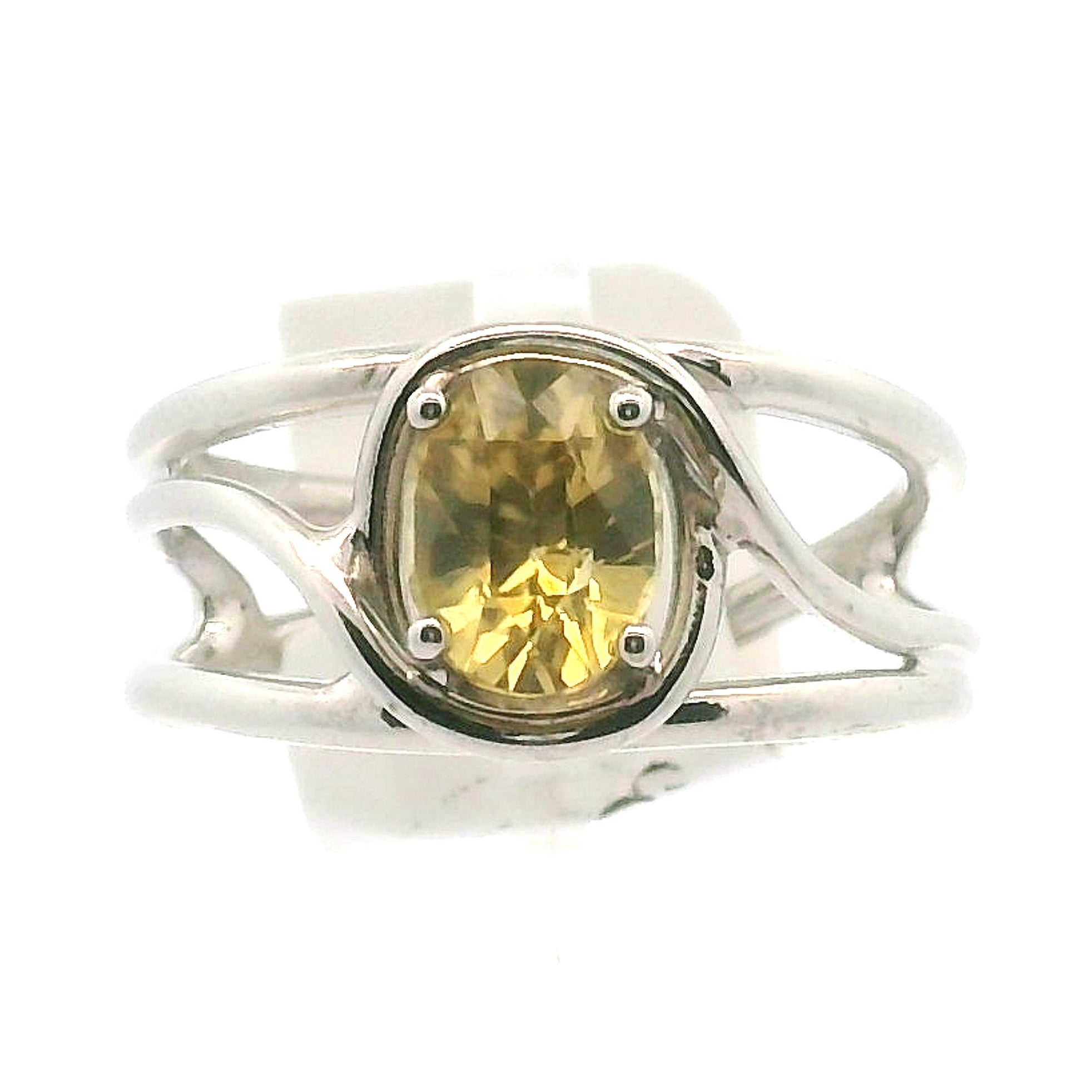 Solar Zircon Cuff Ring .925 Silver for Vitality and Expansion
