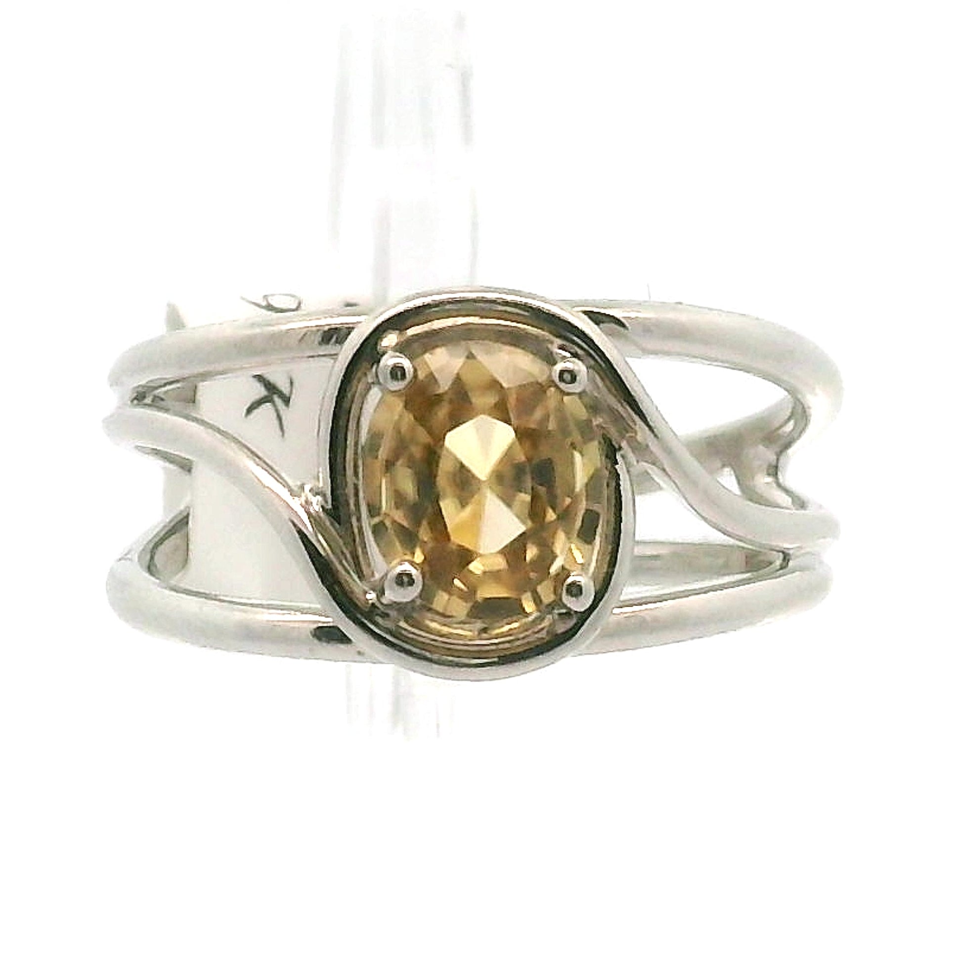 Solar Zircon Cuff Ring .925 Silver for Vitality and Expansion