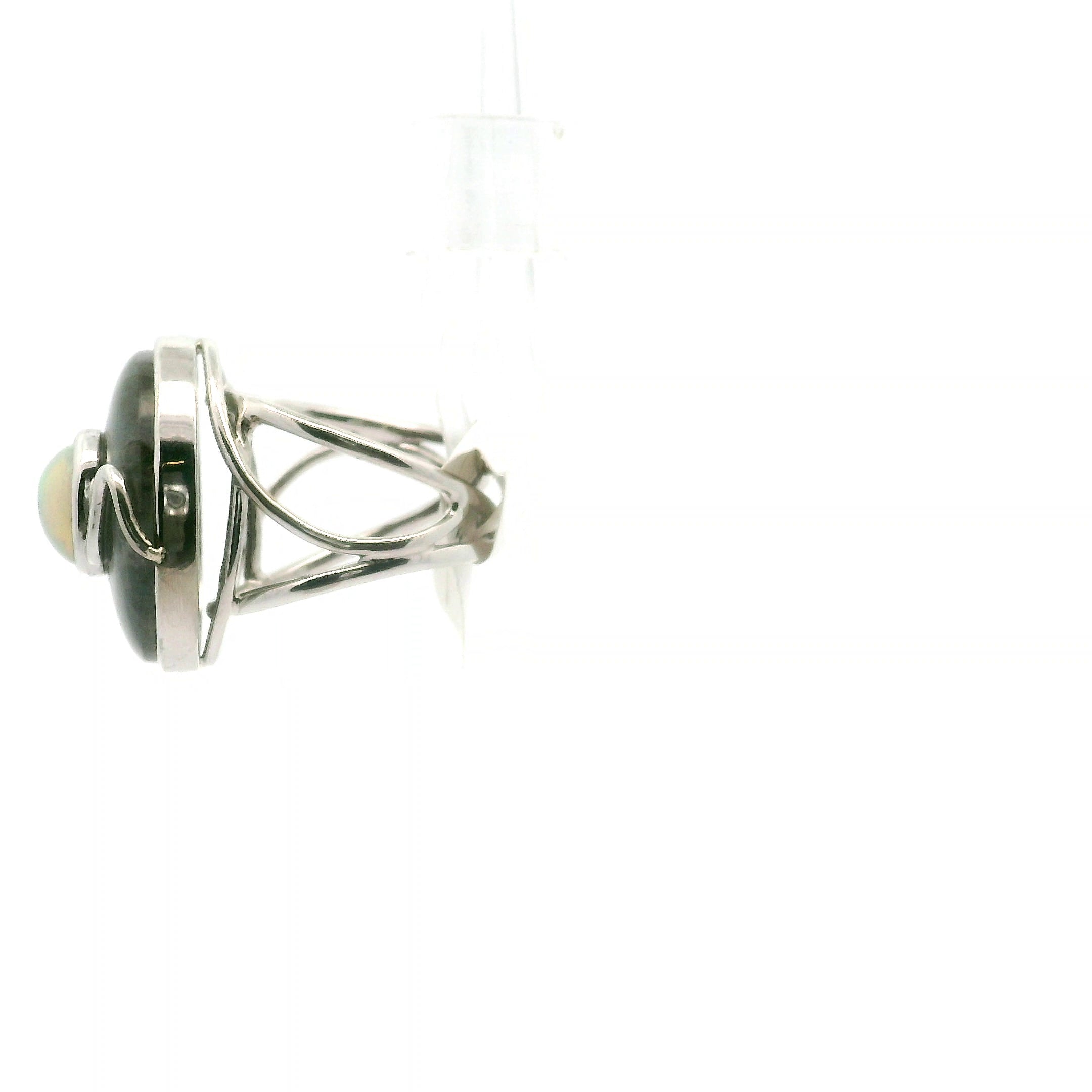 Labradorite with Opal Cuff Ring .925 Silver for Transformation and Spiritual Insight