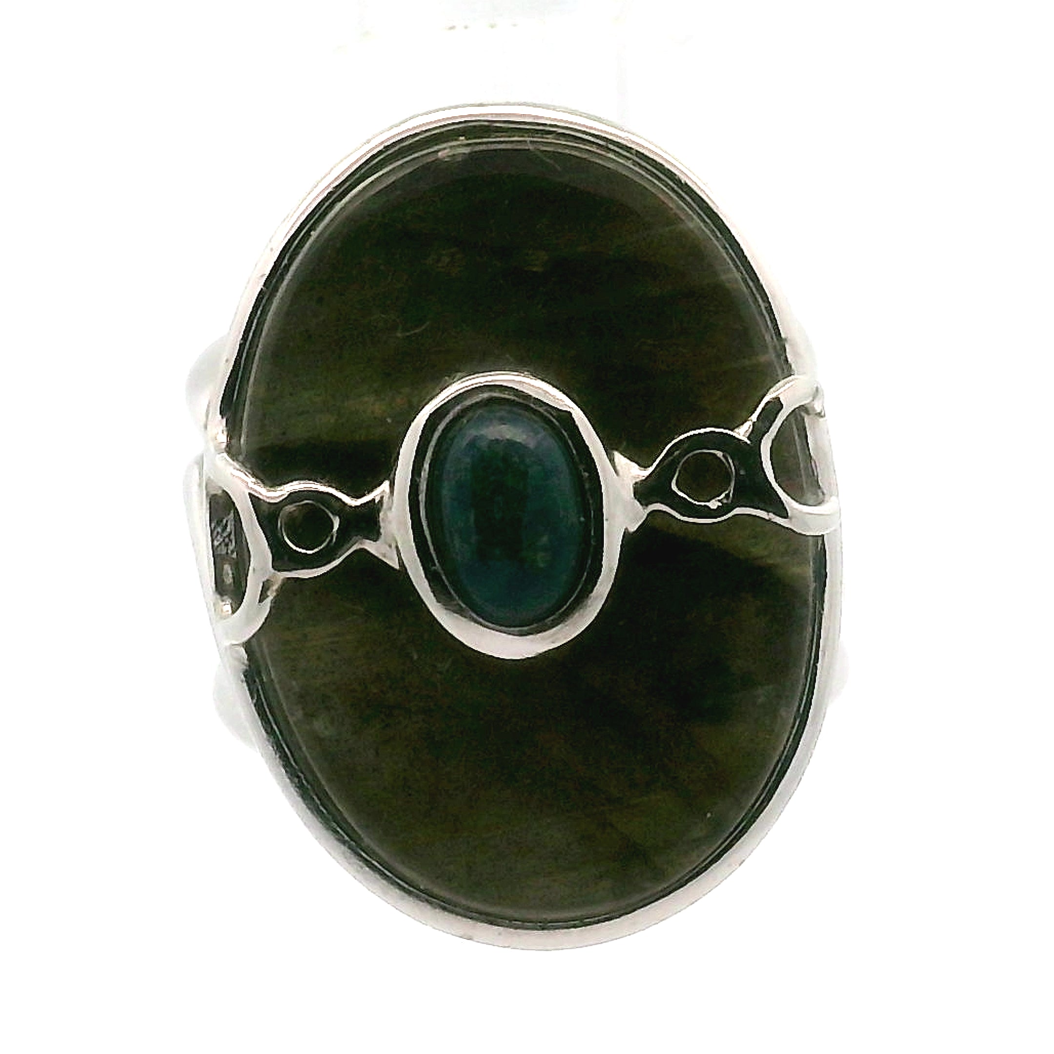 Labradorite with Black Opal Cuff Ring .925 Silver for Meditation and Spiritual Insight