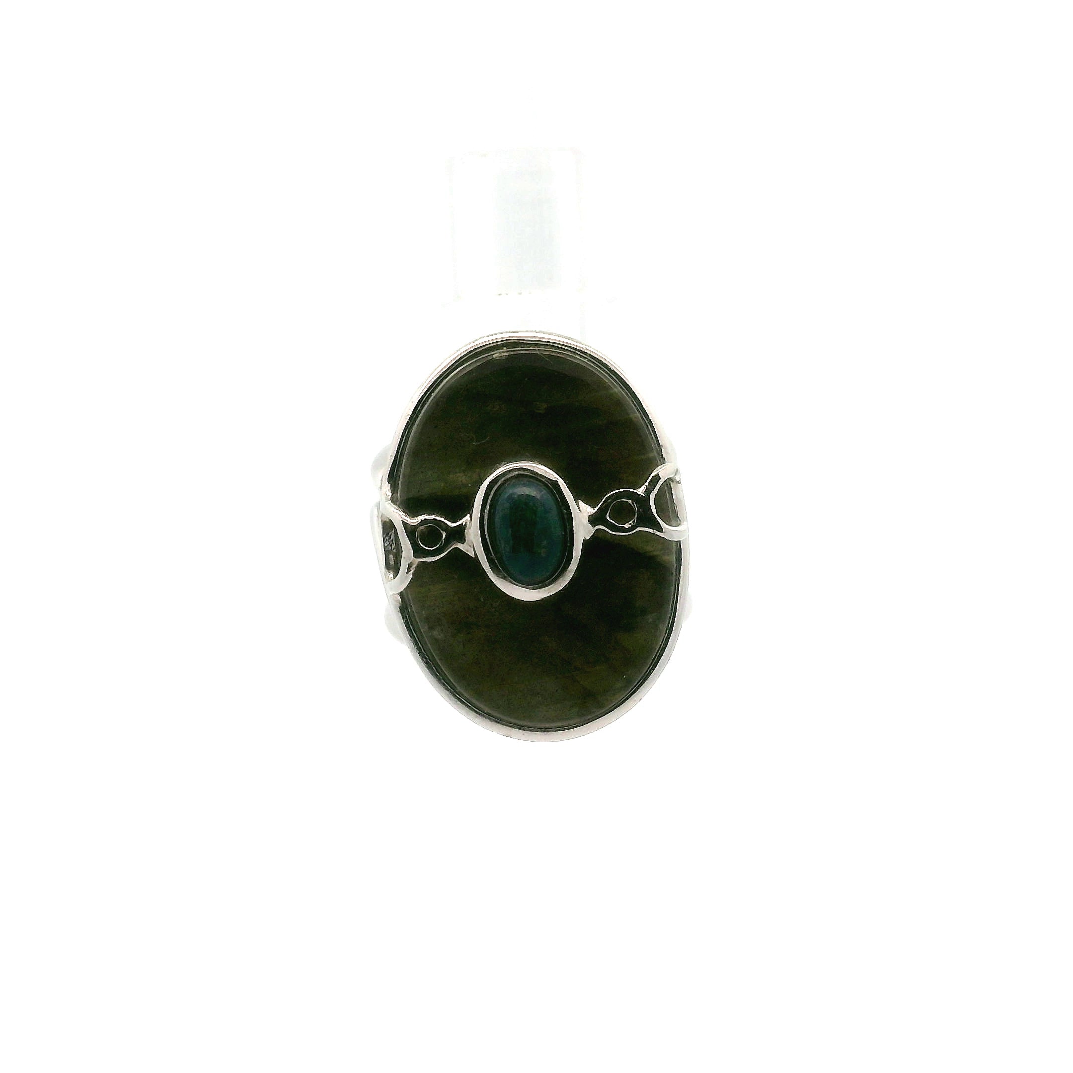 Labradorite with Black Opal Cuff Ring .925 Silver for Meditation and Spiritual Insight