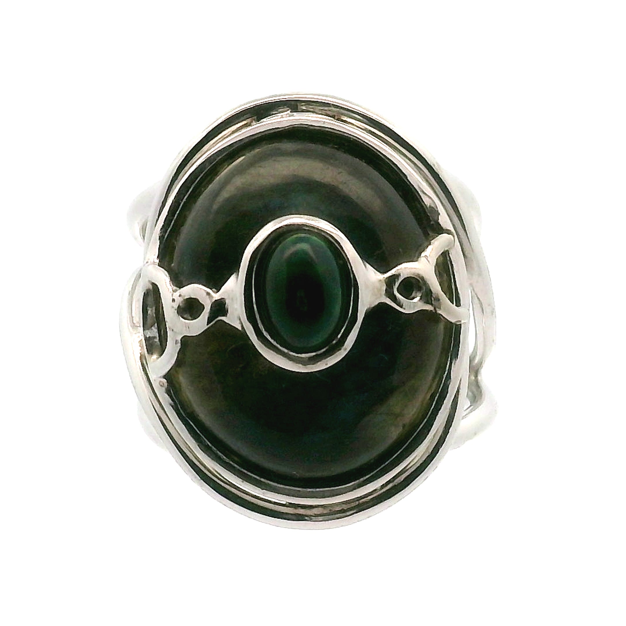 Labradorite with Black Opal Cuff Ring .925 Silver for Meditation and Spiritual Insight