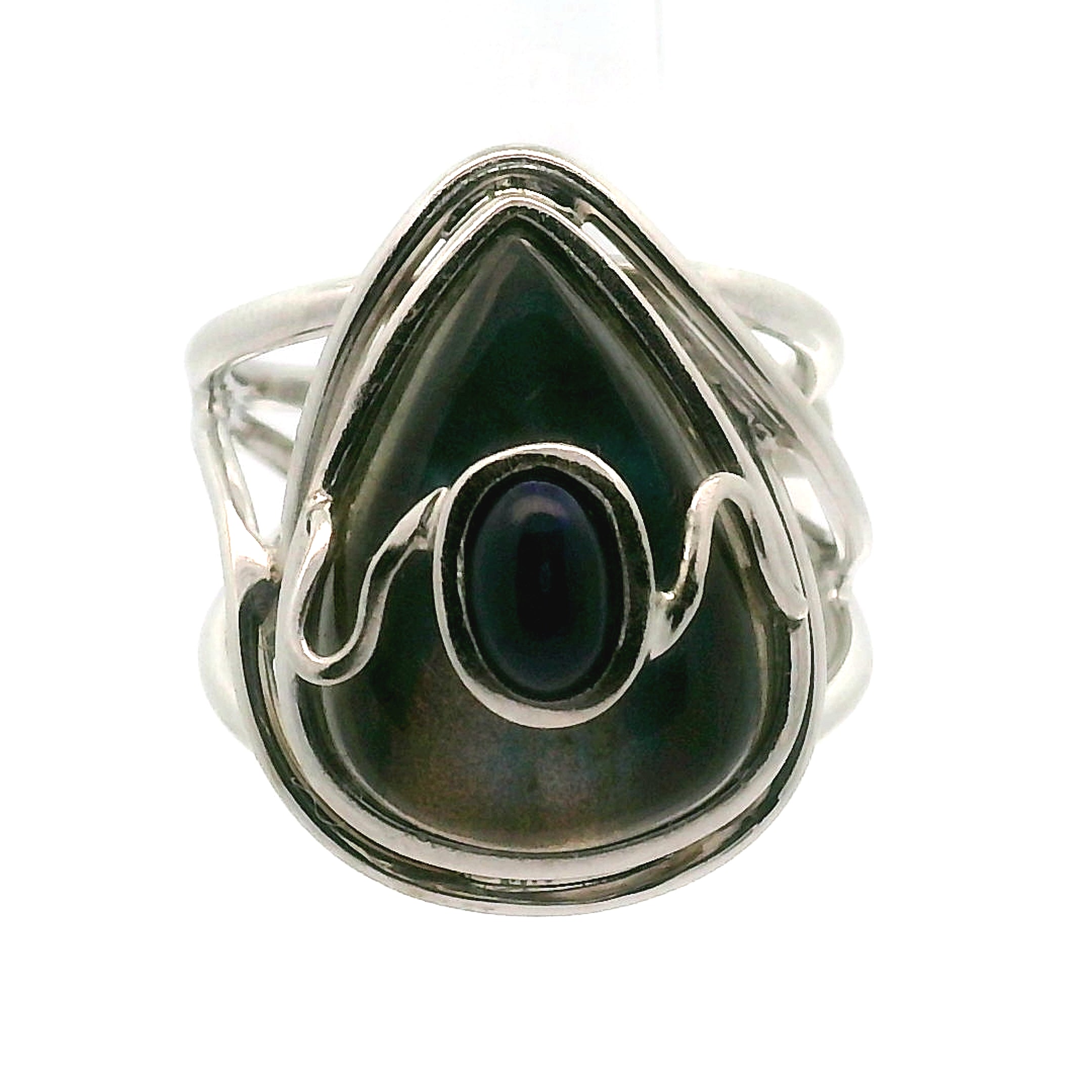 Labradorite with Black Opal Cuff Ring .925 Silver for Meditation and Spiritual Insight