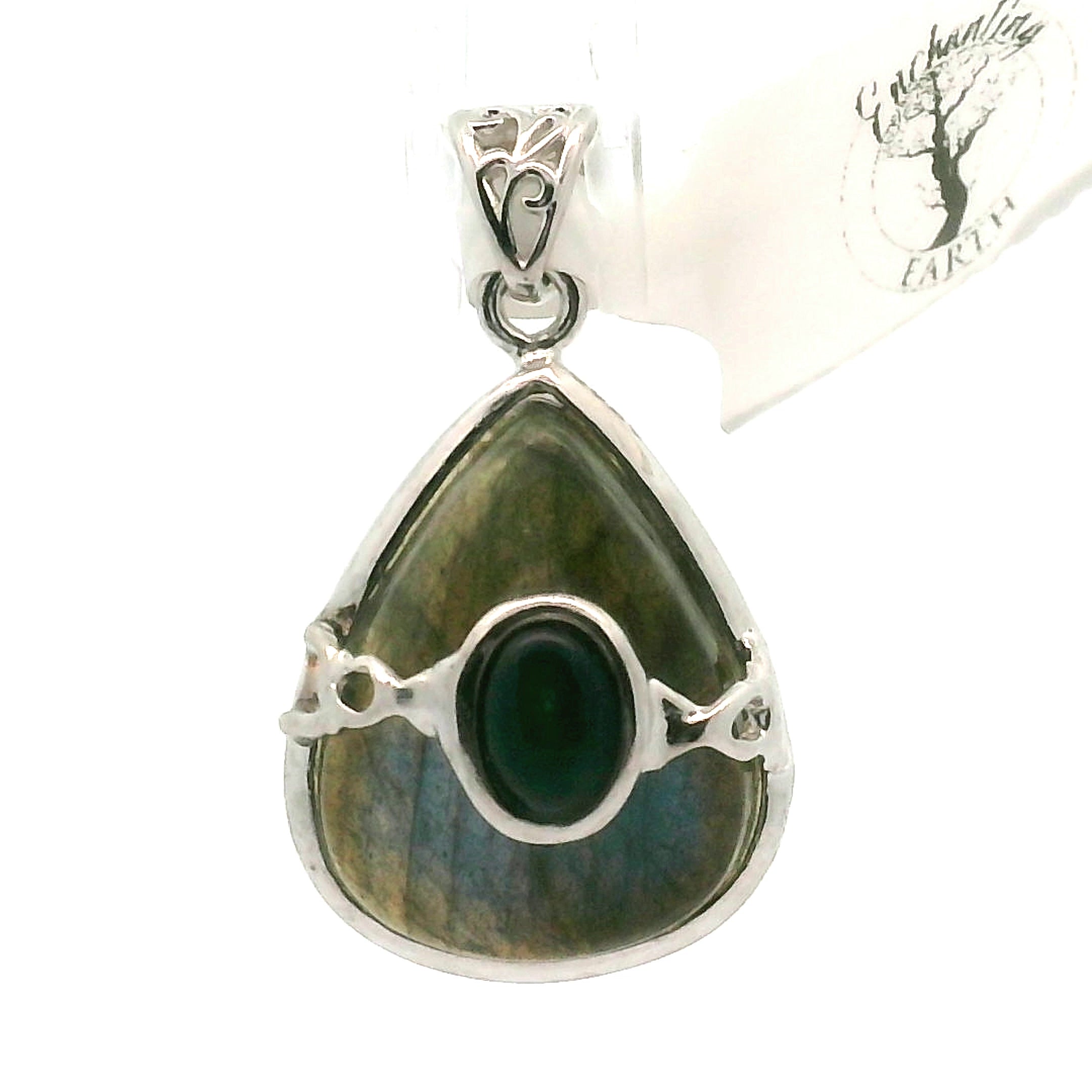 Labradorite with Black Opal Pendant .925 Silver for Meditation and Spiritual Insight