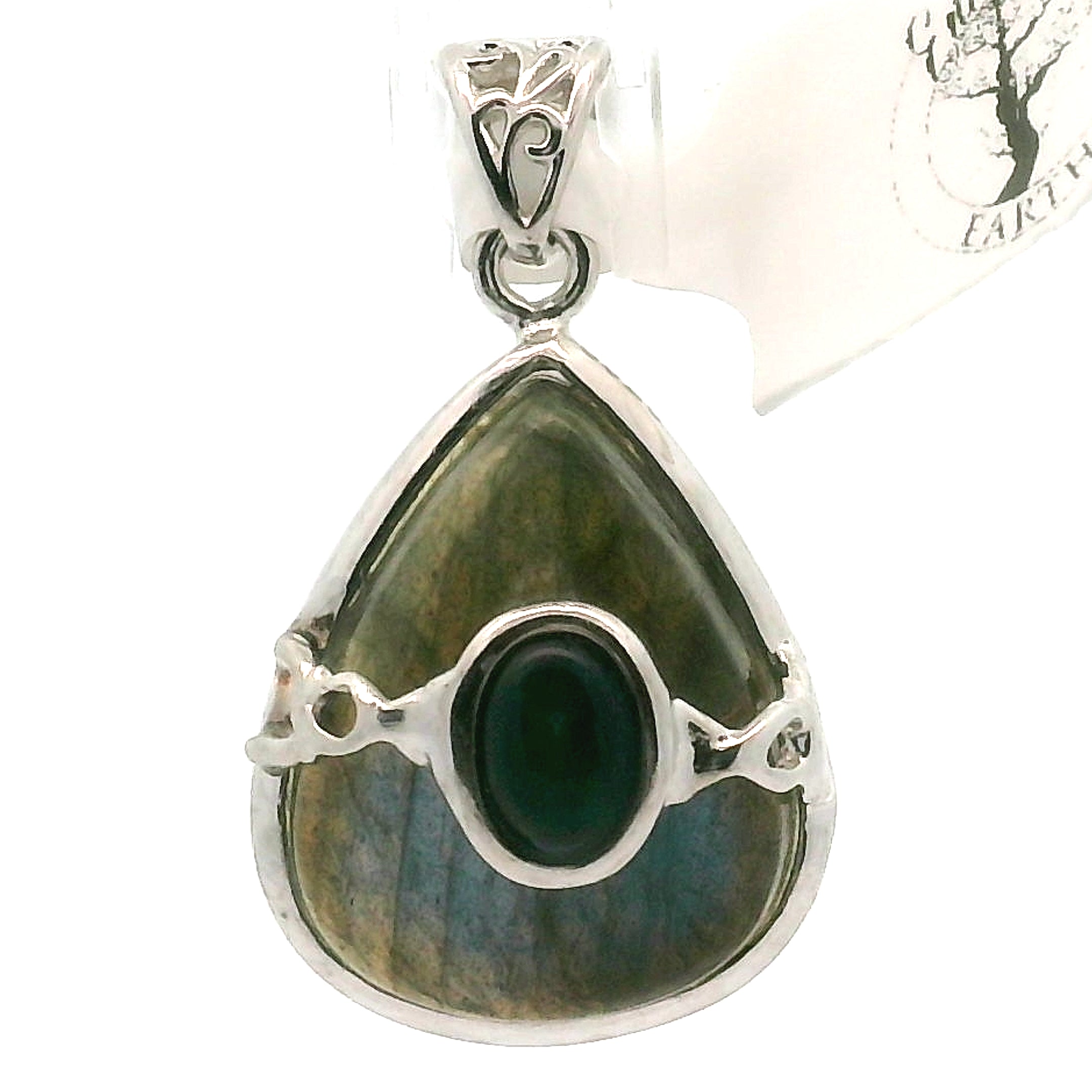 Labradorite with Black Opal Pendant .925 Silver for Meditation and Spiritual Insight