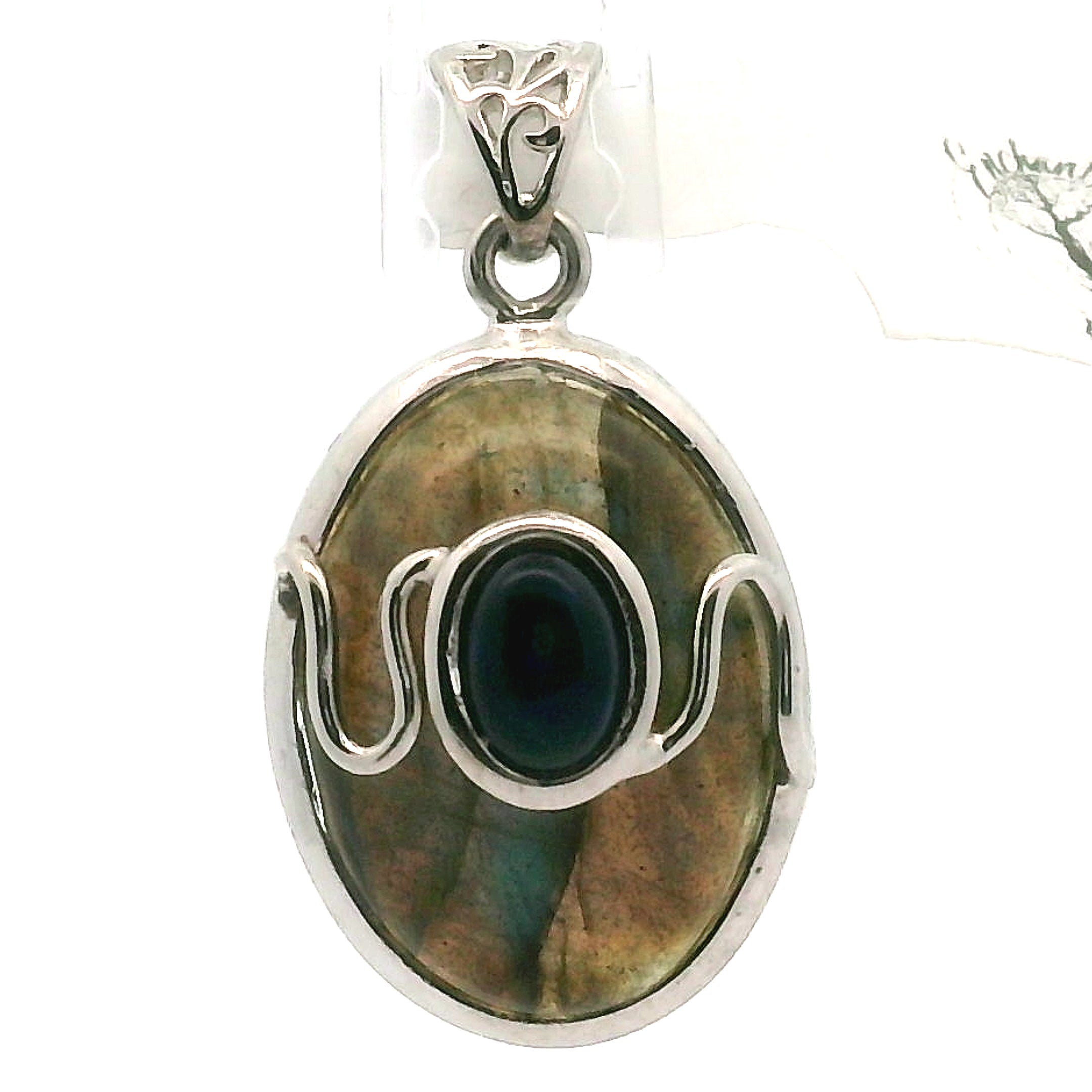 Labradorite with Black Opal Pendant .925 Silver for Meditation and Spiritual Insight