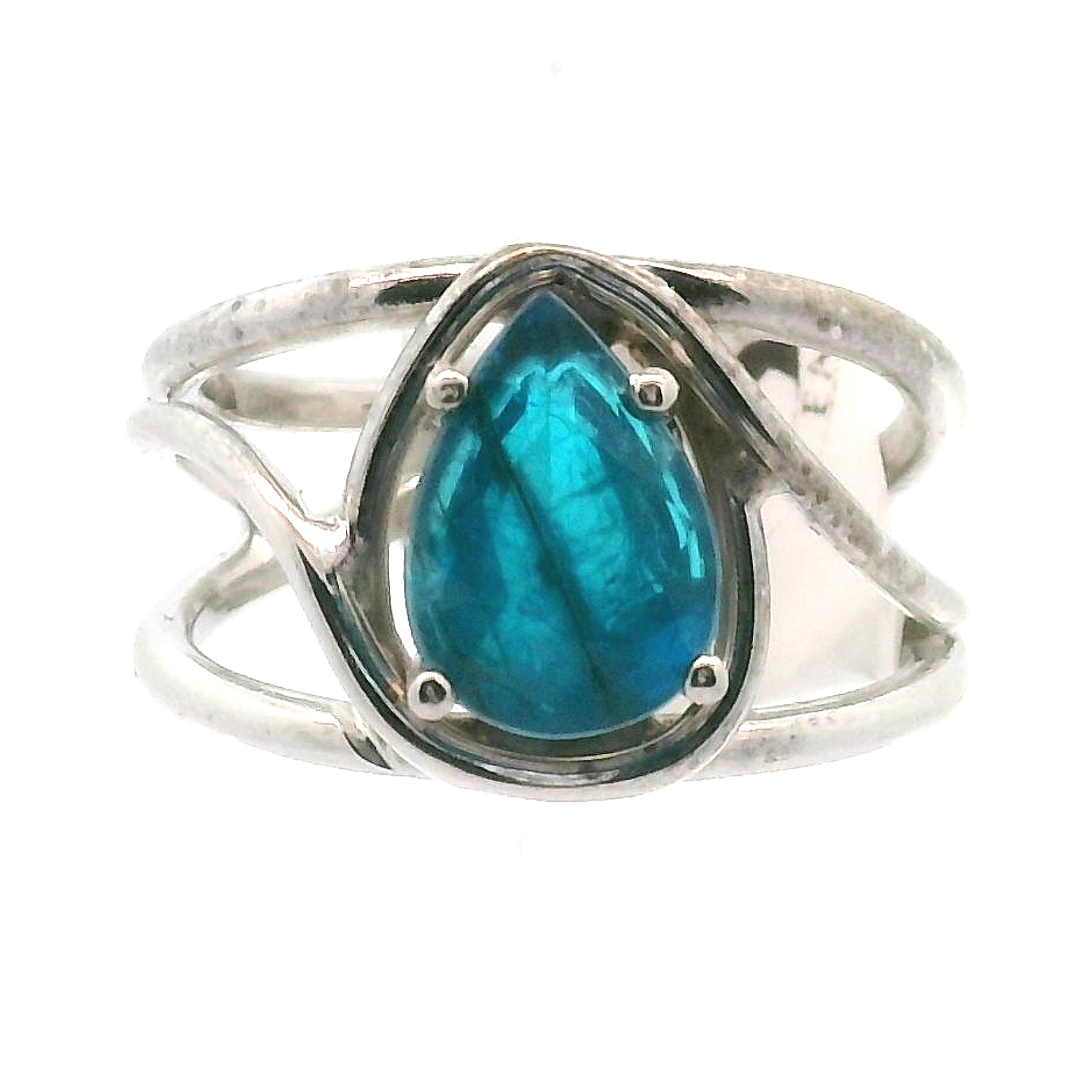 Neon Blue Apatite Midi Cuff Ring .925 Silver for Overall Health and Wellness