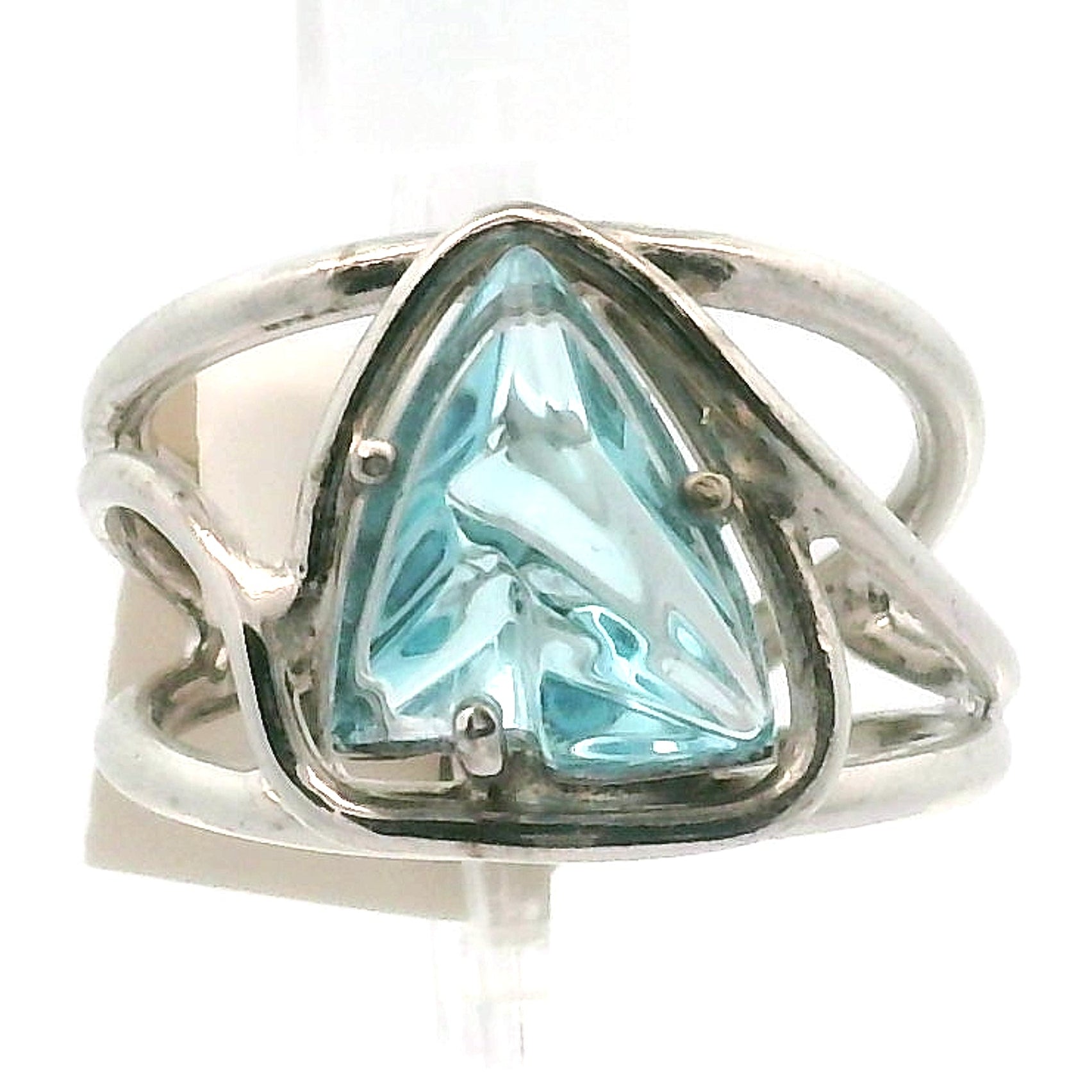Blue Topaz (Heated) Cuff Ring .925 Silver for Higher Levels of Awareness, Peaceful Communication and Clarity