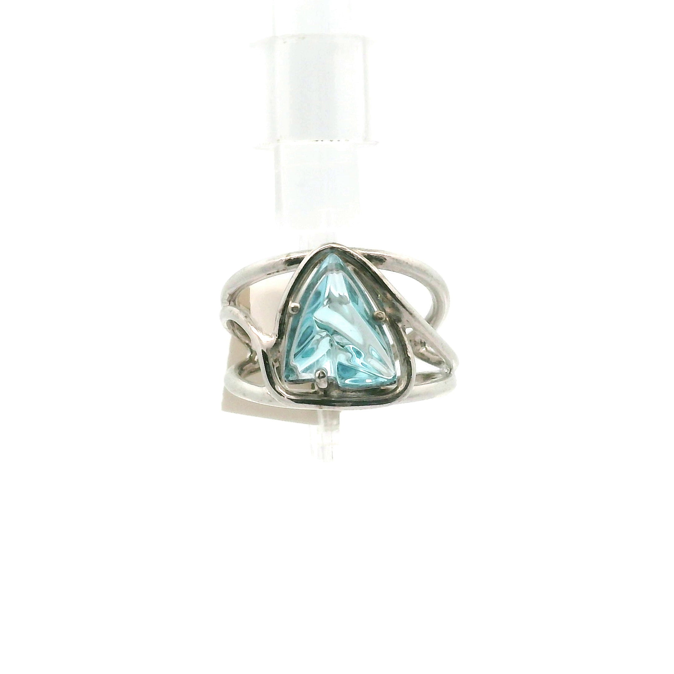Blue Topaz (Heated) Cuff Ring .925 Silver for Higher Levels of Awareness, Peaceful Communication and Clarity