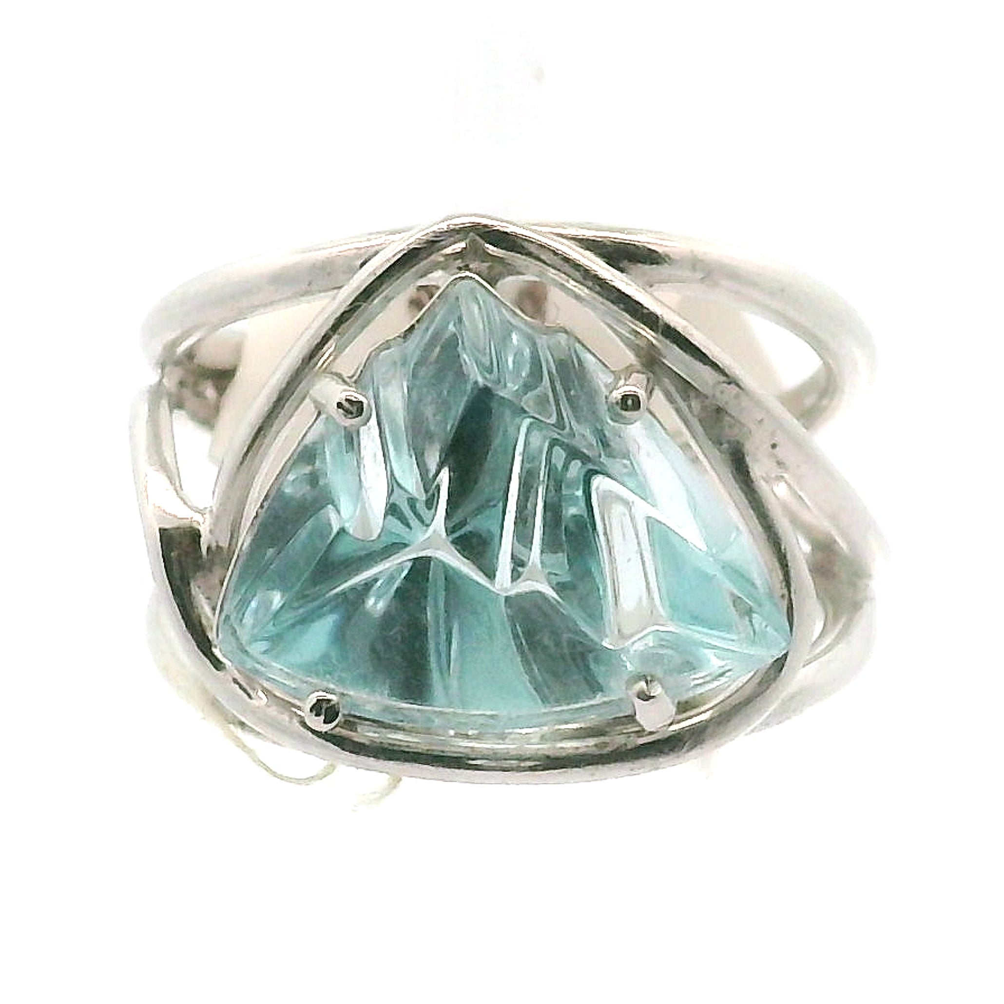 Blue Topaz (Heated) Cuff Ring .925 Silver for Higher Levels of Awareness, Peaceful Communication and Clarity