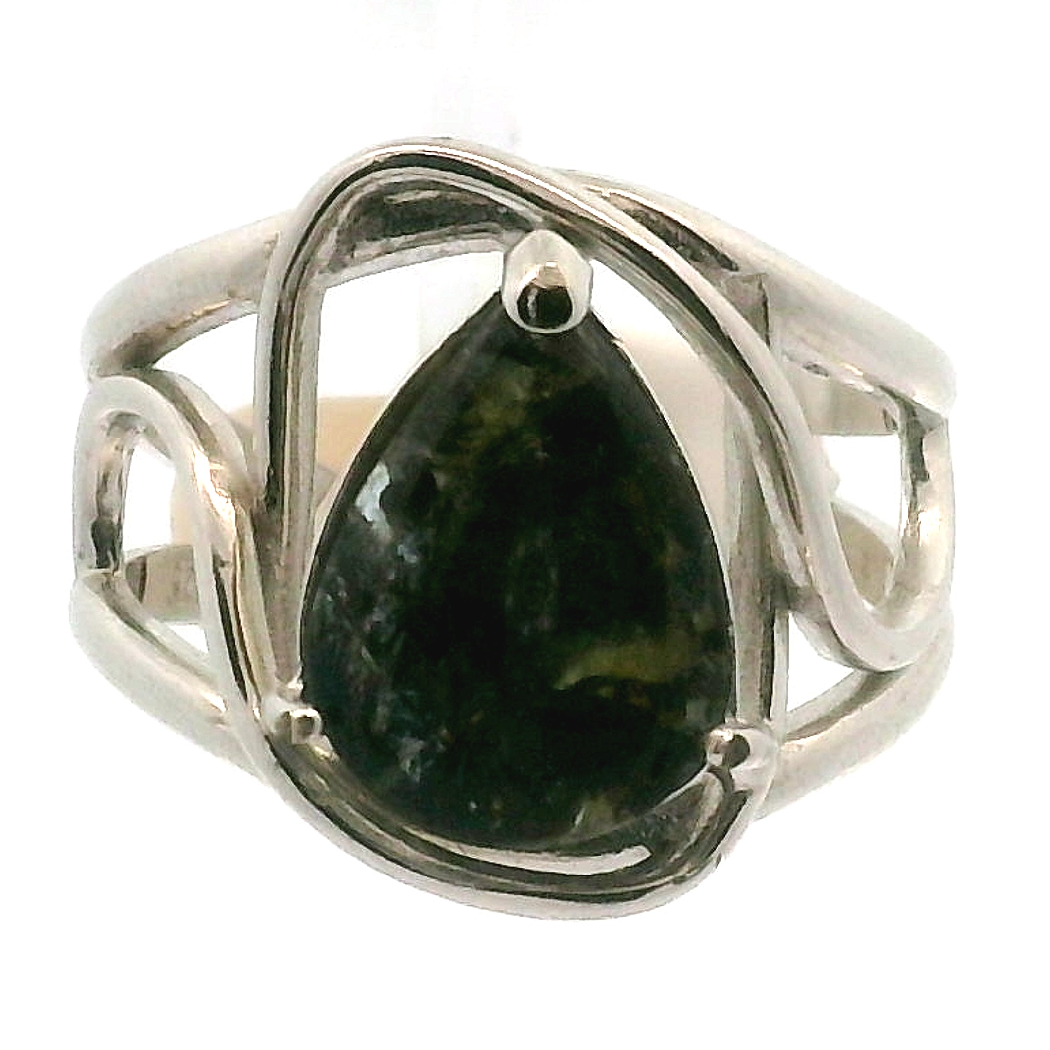 Dendritic Aquamarine with Lemonite Cuff Ring .925 Silver for Enhancing Courage and Intuition