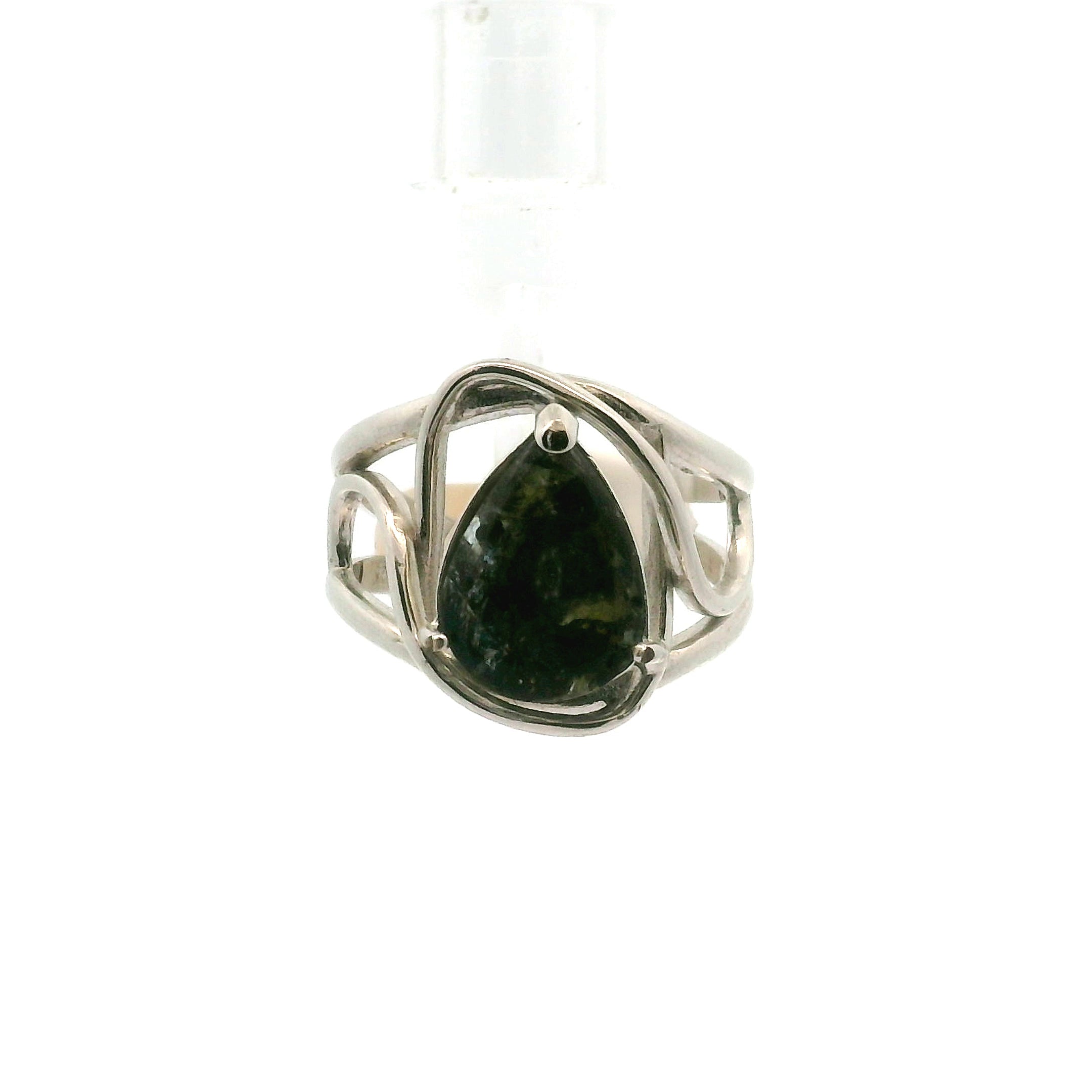 Dendritic Aquamarine with Lemonite Cuff Ring .925 Silver for Enhancing Courage and Intuition