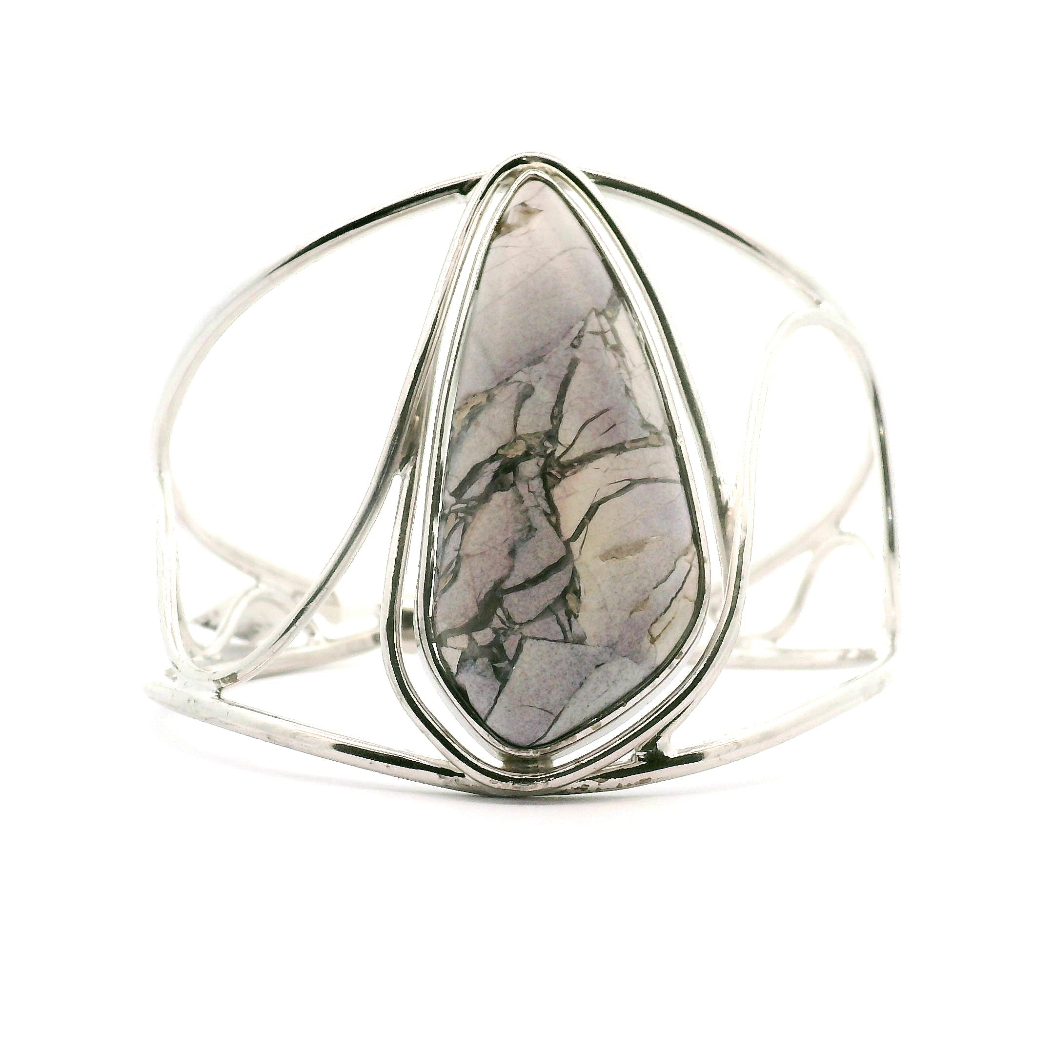 Hyacinth Jasper Cuff Bracelet .925 Silver for Calm and Clarity