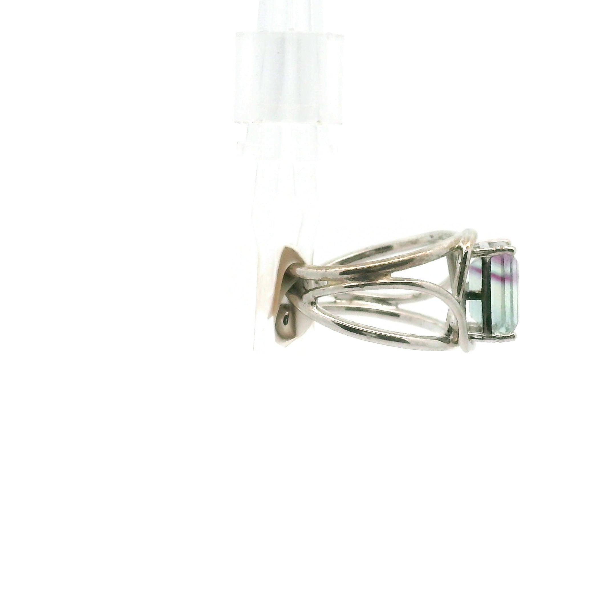 Rainbow Fluorite Emerald Cut Cuff Rings .925 Silver for Clearing Energy Fields and Focusing on your Goals