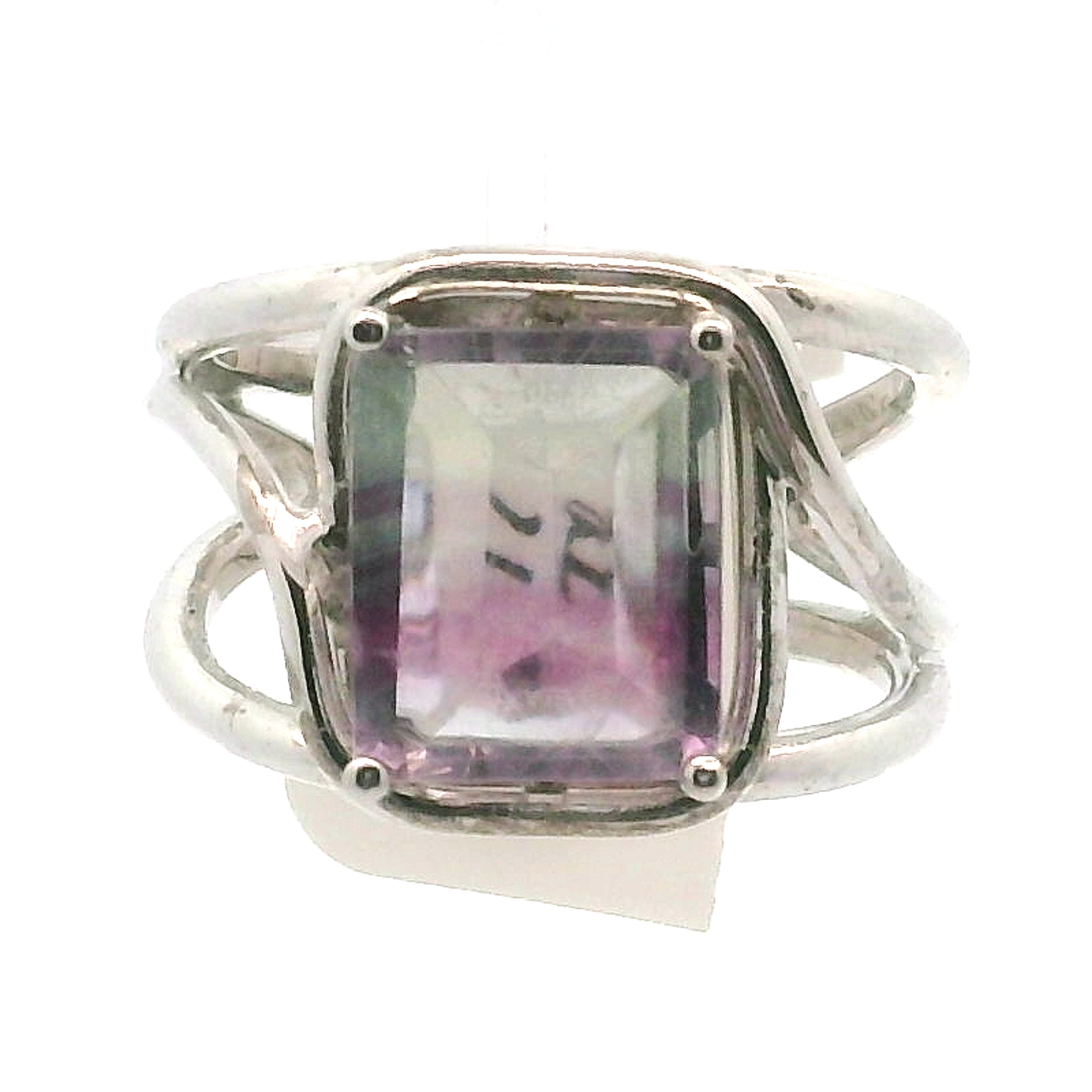 Rainbow Fluorite Emerald Cut Cuff Rings .925 Silver for Clearing Energy Fields and Focusing on your Goals