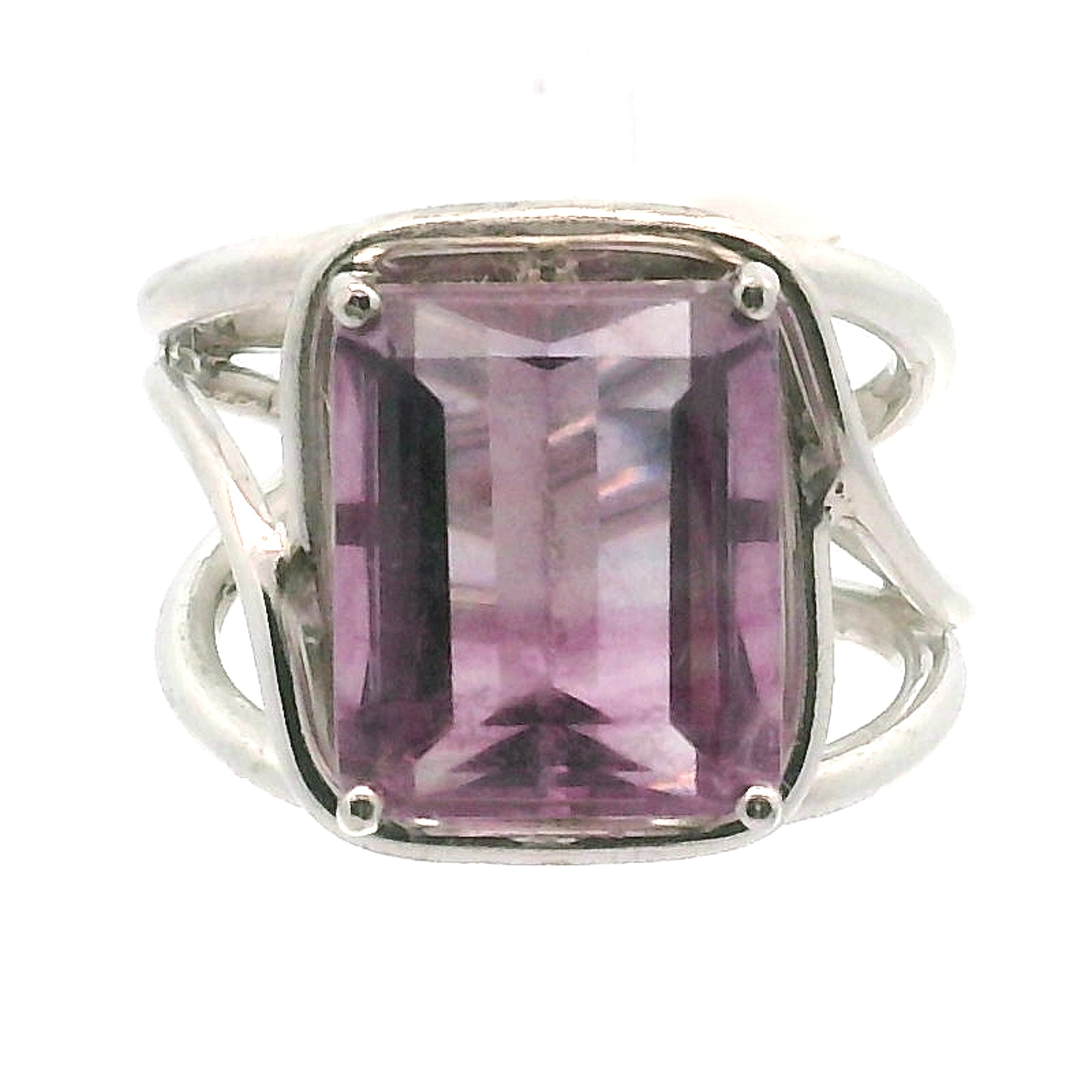 Rainbow Fluorite Emerald Cut Cuff Rings .925 Silver for Clearing Energy Fields and Focusing on your Goals
