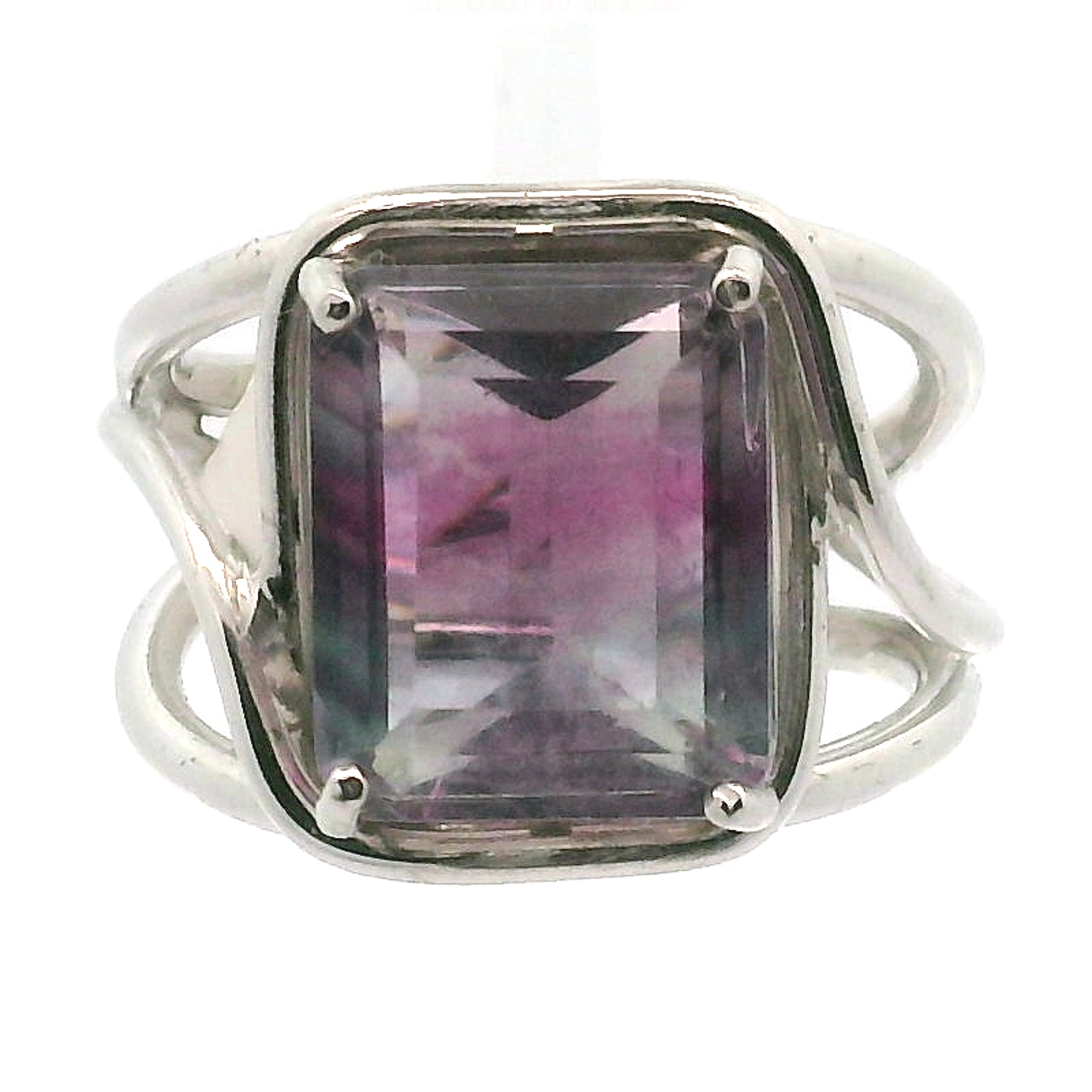 Rainbow Fluorite Emerald Cut Cuff Rings .925 Silver for Clearing Energy Fields and Focusing on your Goals
