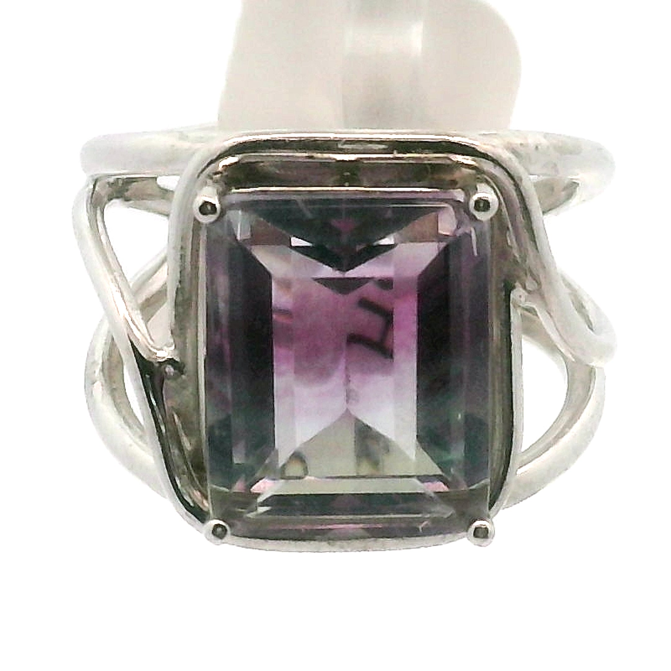 Rainbow Fluorite Emerald Cut Cuff Rings .925 Silver for Clearing Energy Fields and Focusing on your Goals