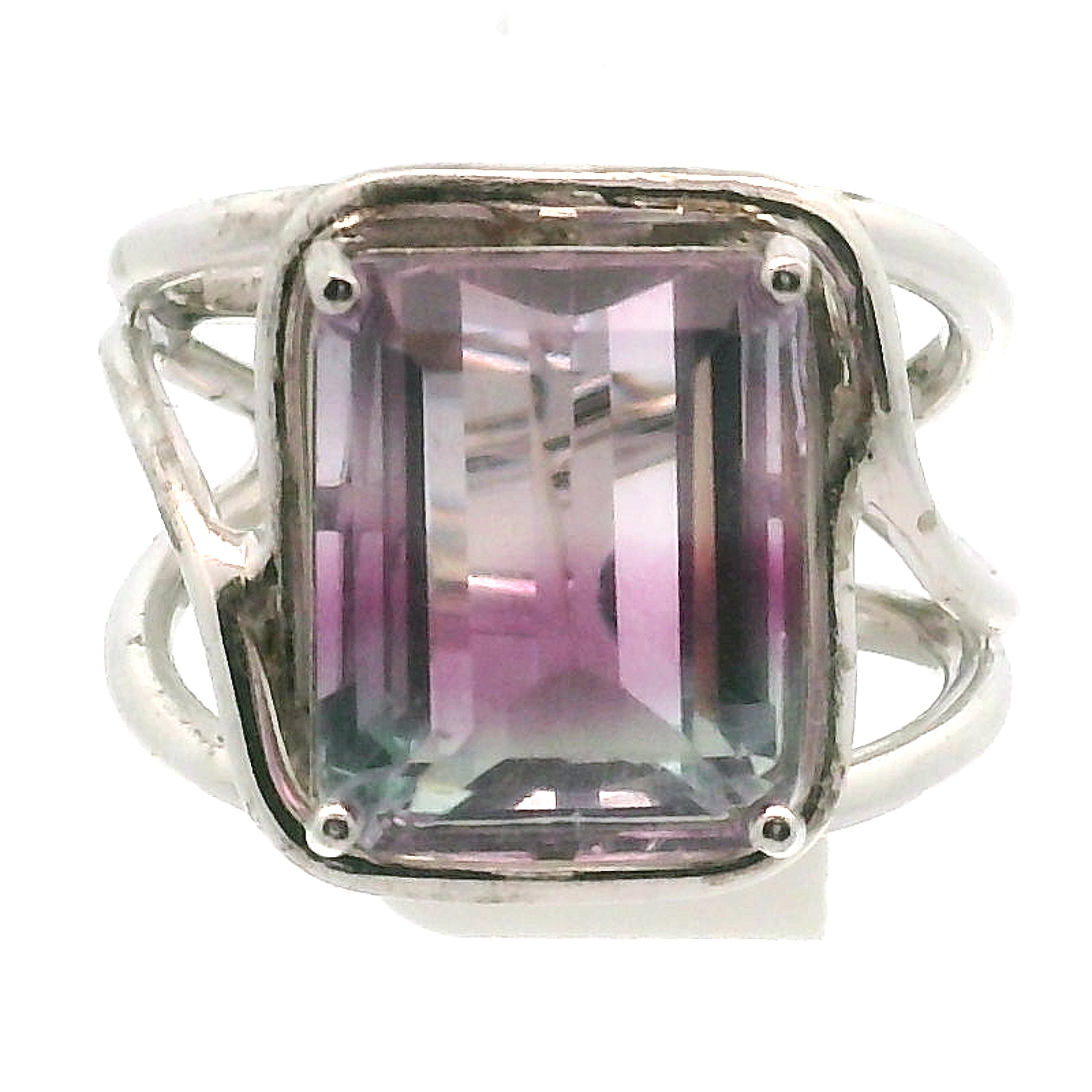 Rainbow Fluorite Emerald Cut Cuff Rings .925 Silver for Clearing Energy Fields and Focusing on your Goals