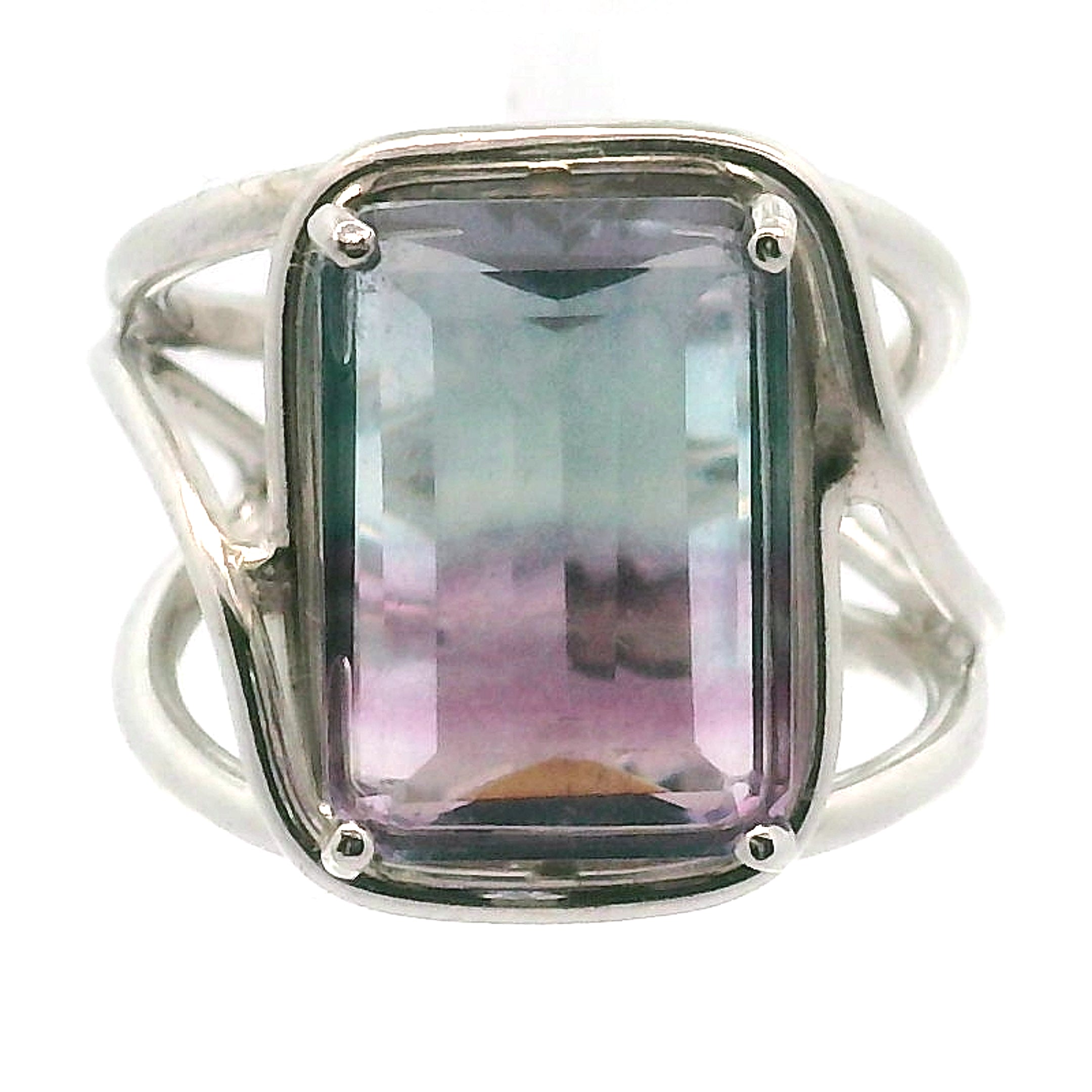 Rainbow Fluorite Emerald Cut Cuff Rings .925 Silver for Clearing Energy Fields and Focusing on your Goals