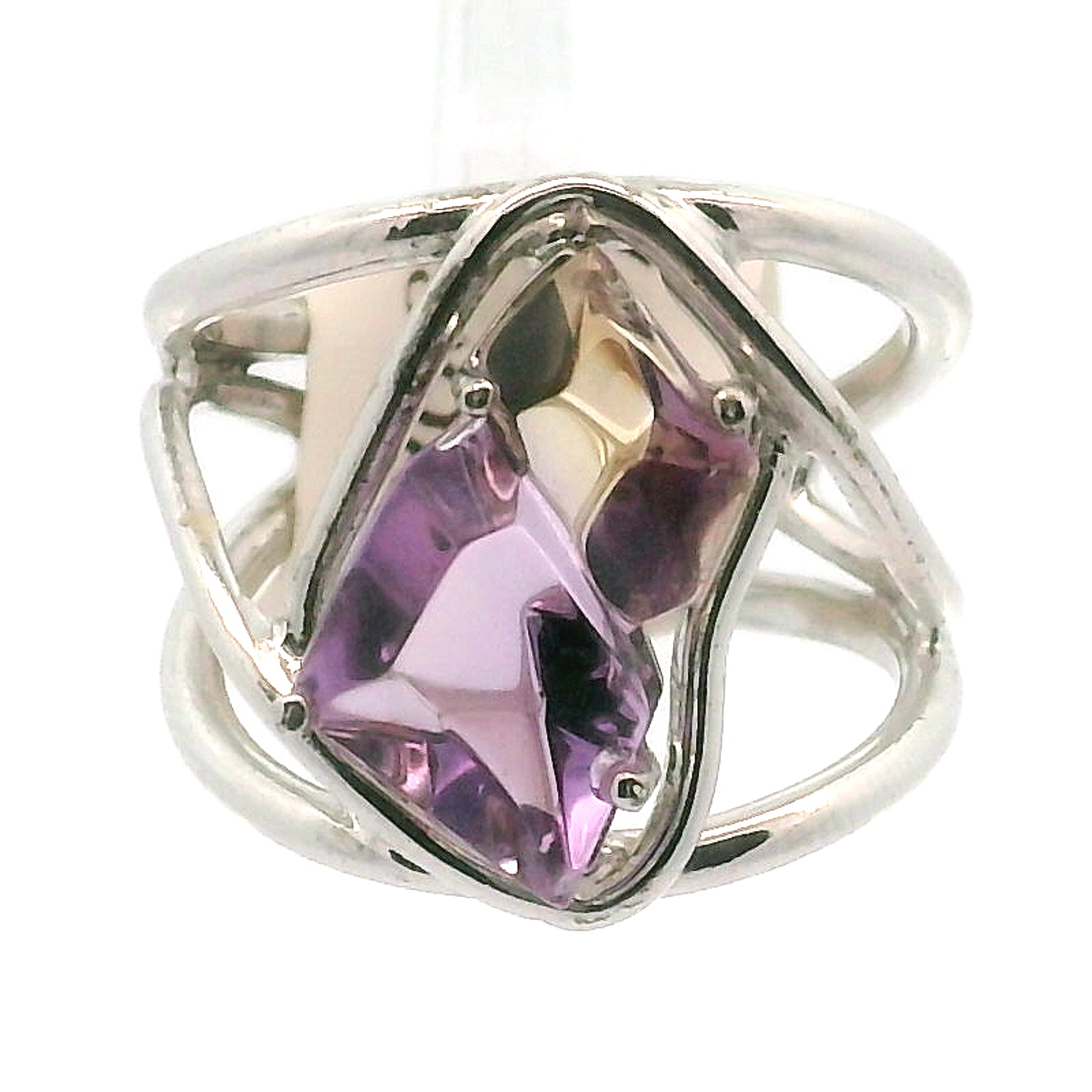 Ametrine Carved Cuff Ring .925 Silver for Empowerment & Harmony