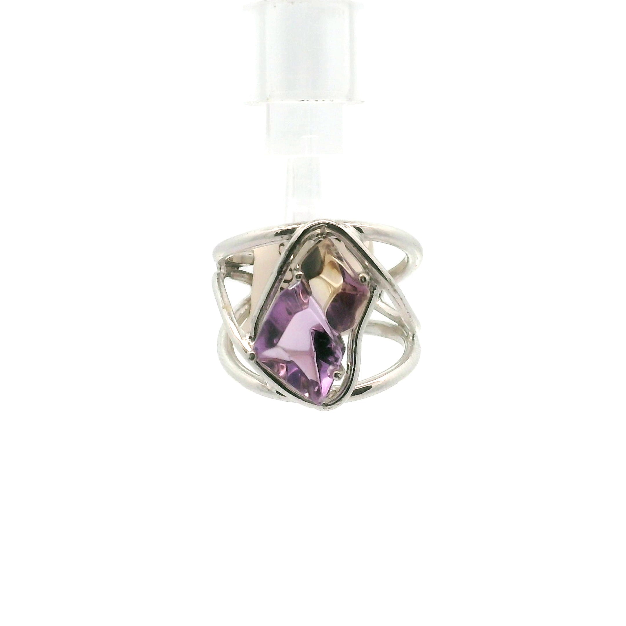 Ametrine Carved Cuff Ring .925 Silver for Empowerment & Harmony