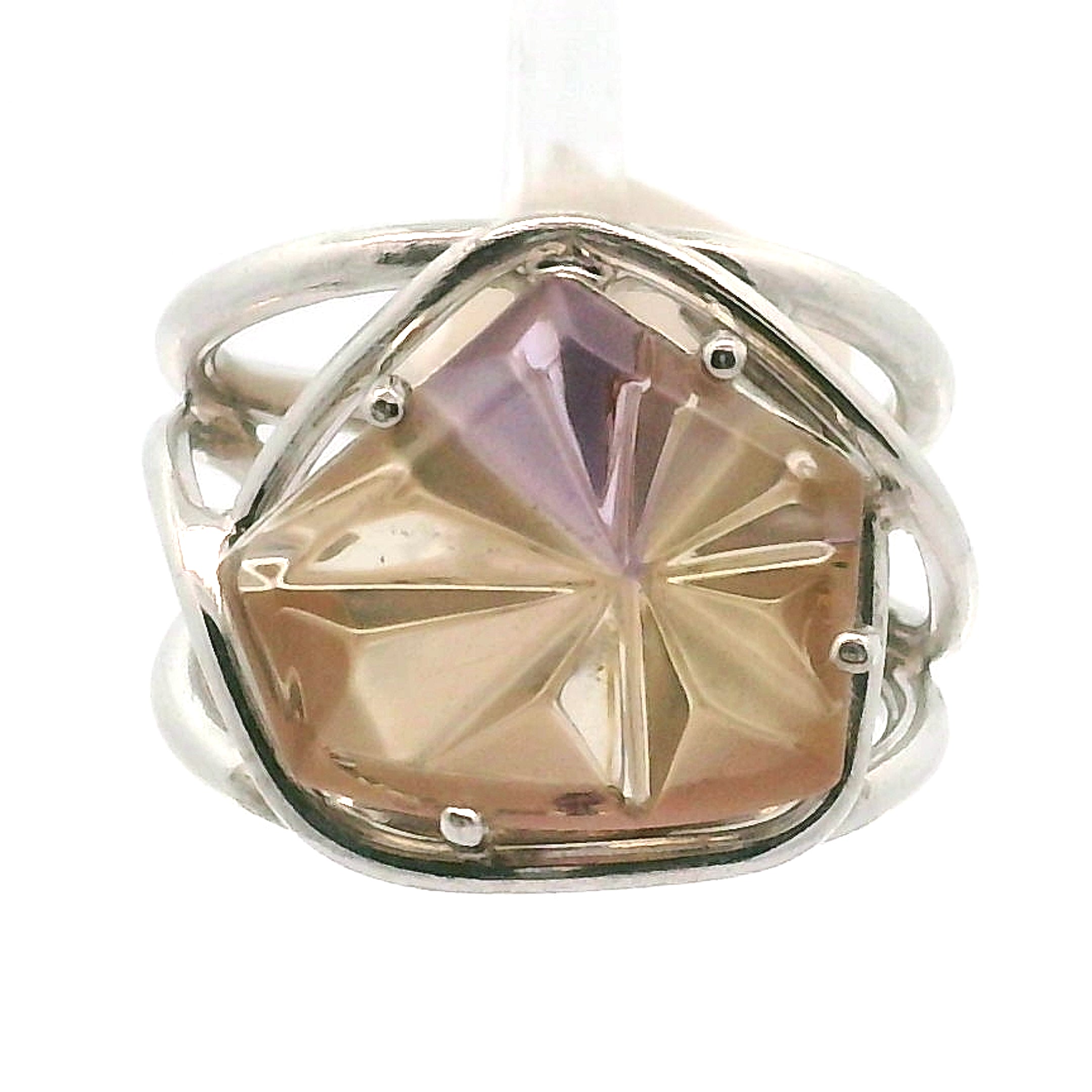 Ametrine Carved Cuff Ring .925 Silver for Empowerment & Harmony