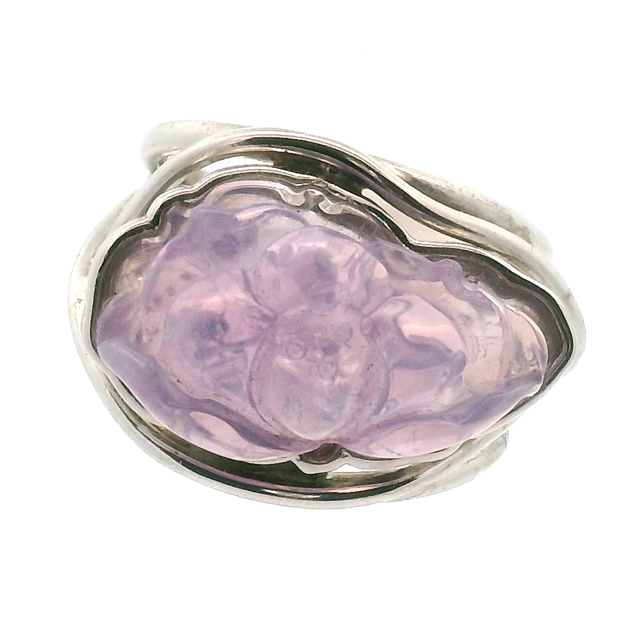 Lavender Moon Quartz Cuff Ring .925 Silver for Angelic Wisdom