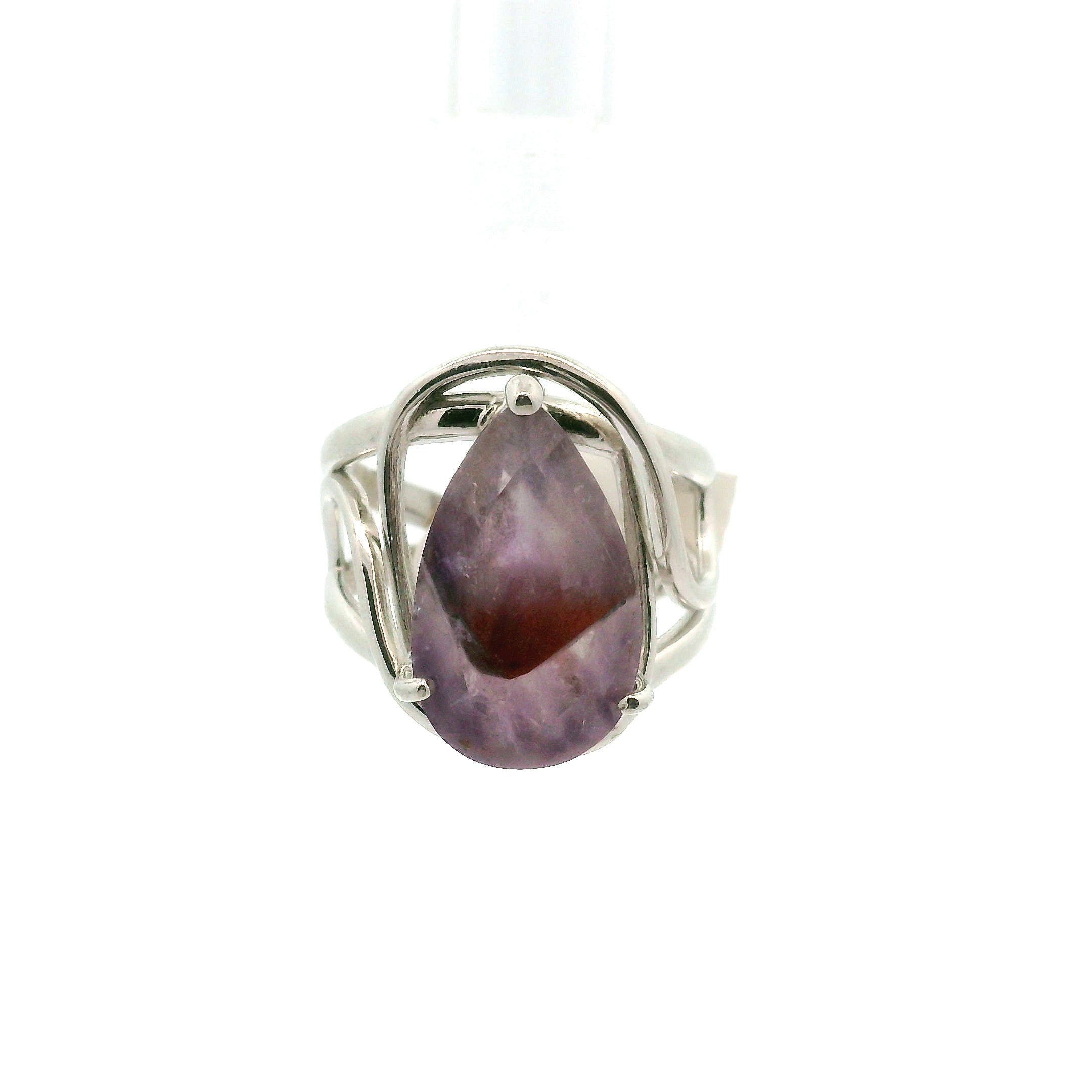 Phantom Amethyst Cuff Ring .925 Silver for Enhancing Intuition & Connection with Divine